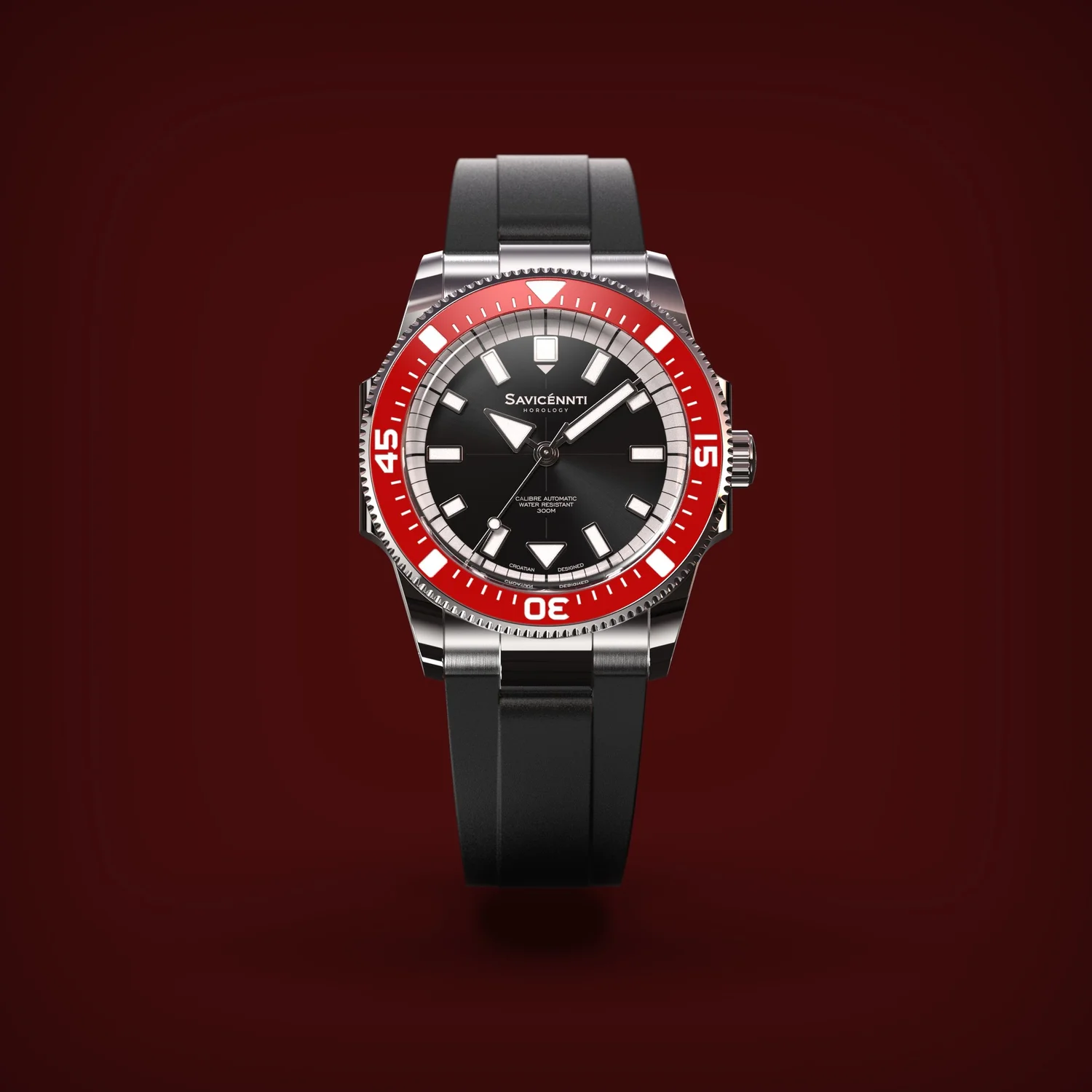 SAVICÉNNTI CETUS DIVER red rubber strap close-up product image