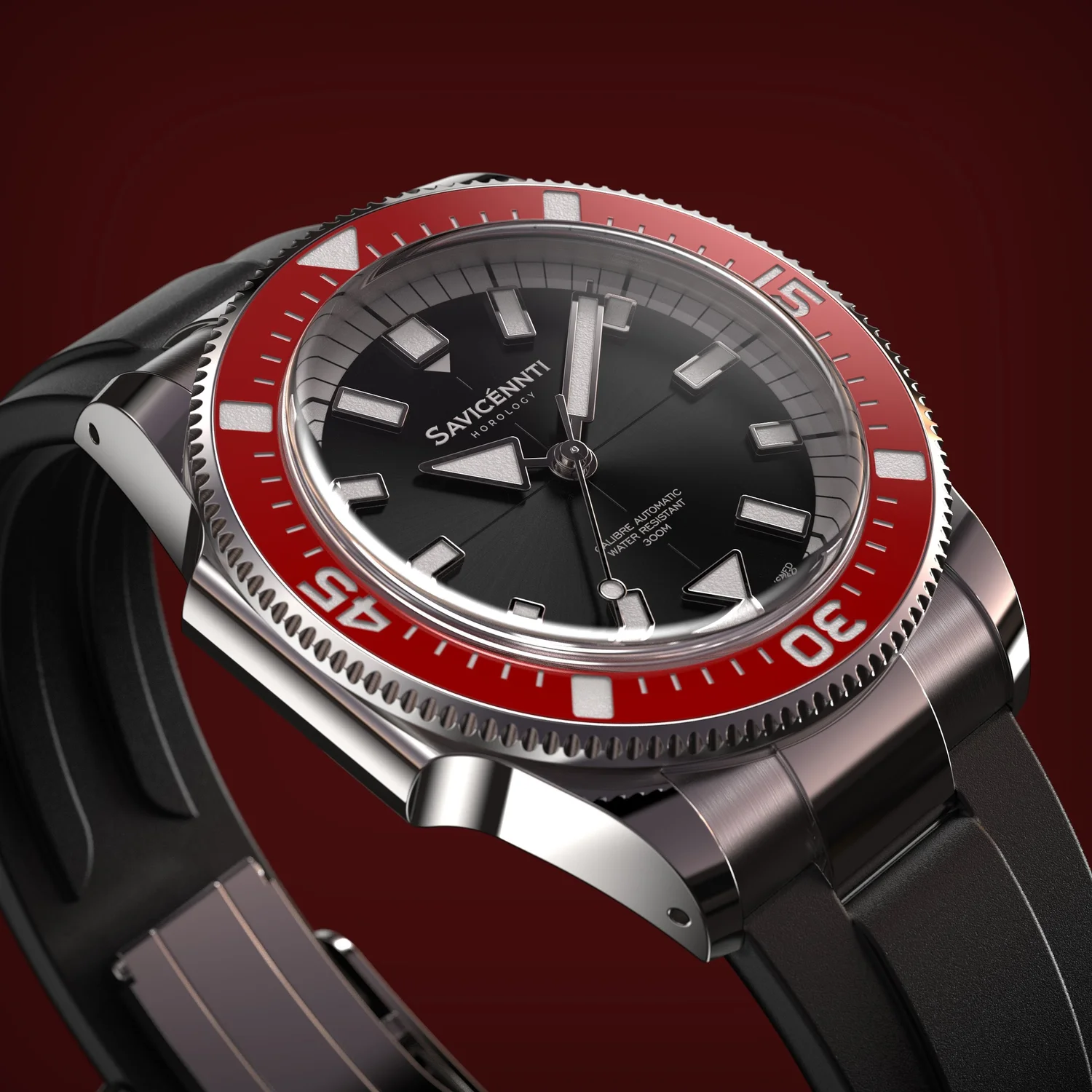 SAVICÉNNTI CETUS DIVER red rubber strap front product image