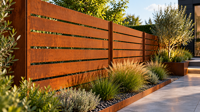 Corten steel screening and landscape edging design example