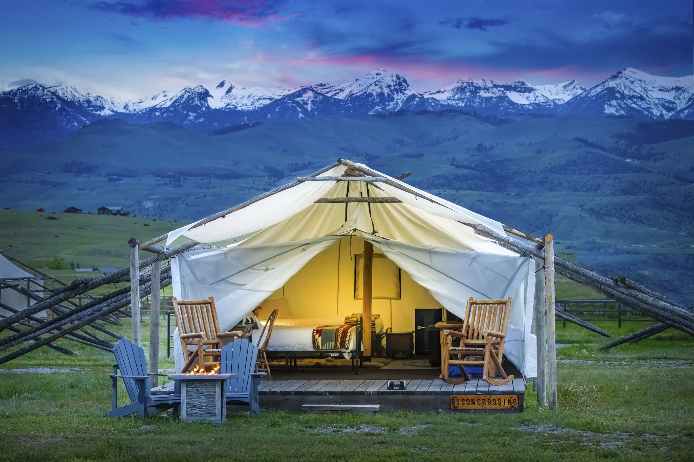 Front view of Bison Crossing glamping tent