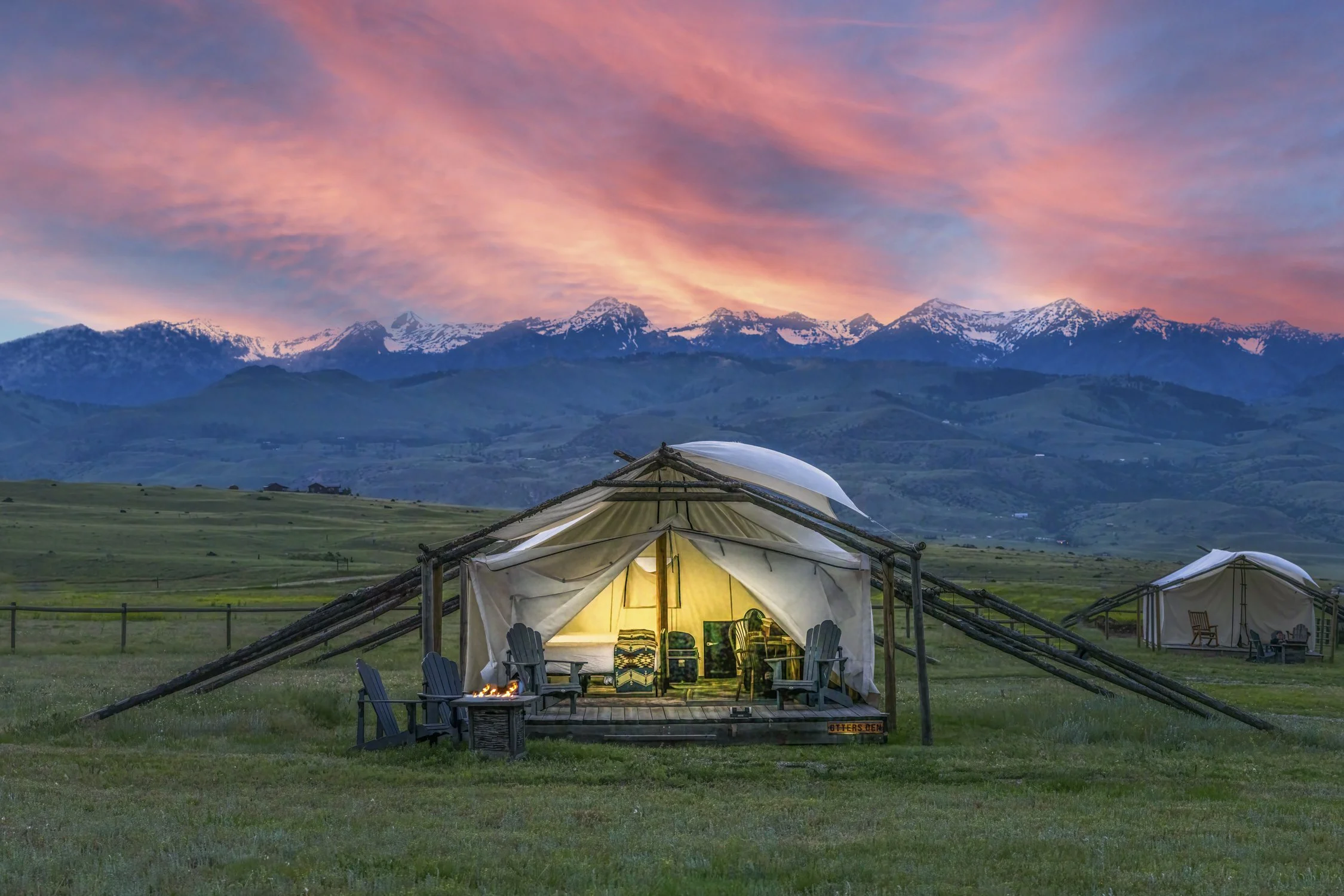 Front view of Otters Den glamping tent