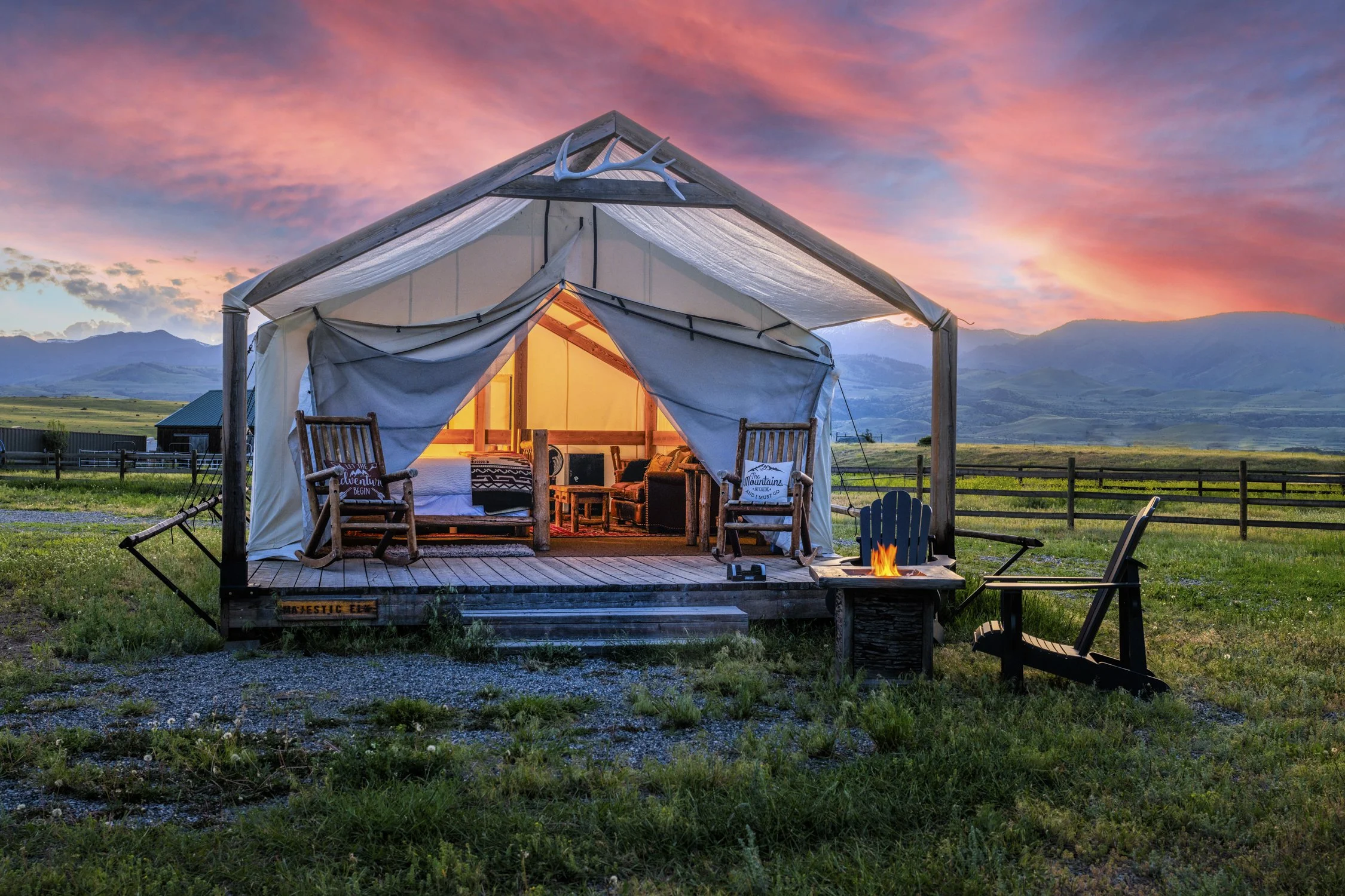 Front view of Majestick Elk glamping tent