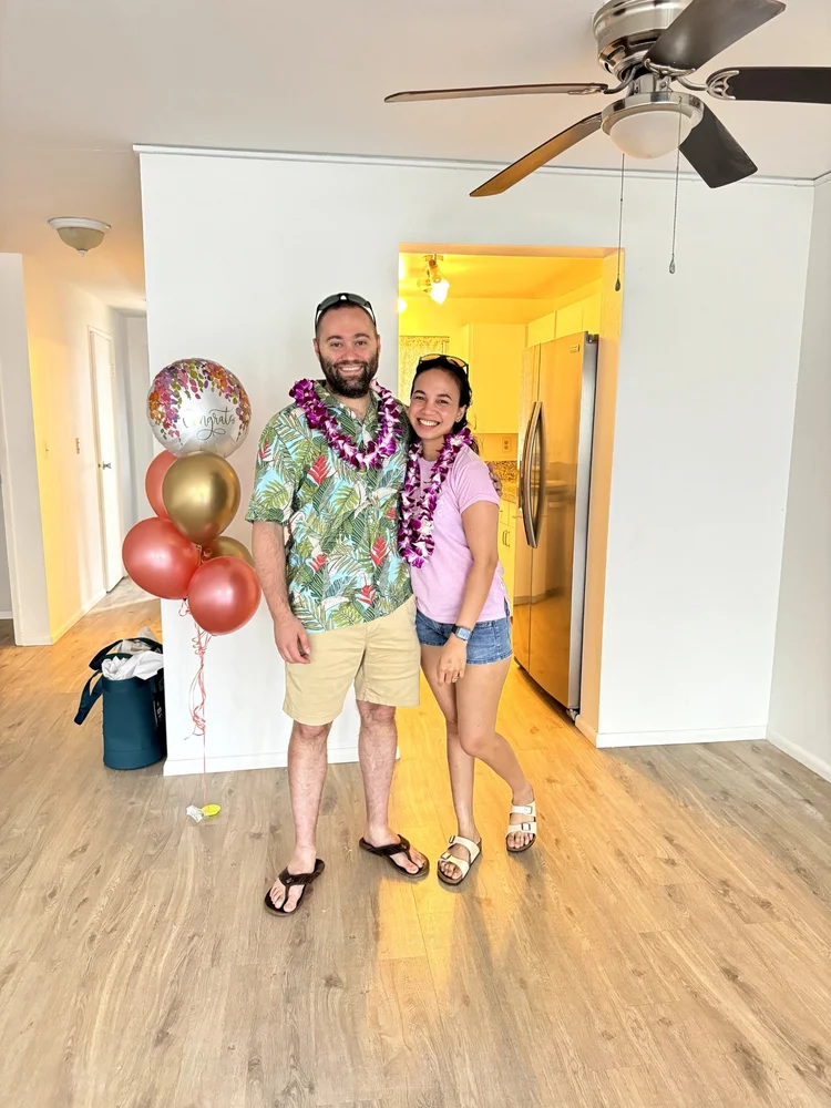 Roxanne and Damien on closing day in their Mililani Town home