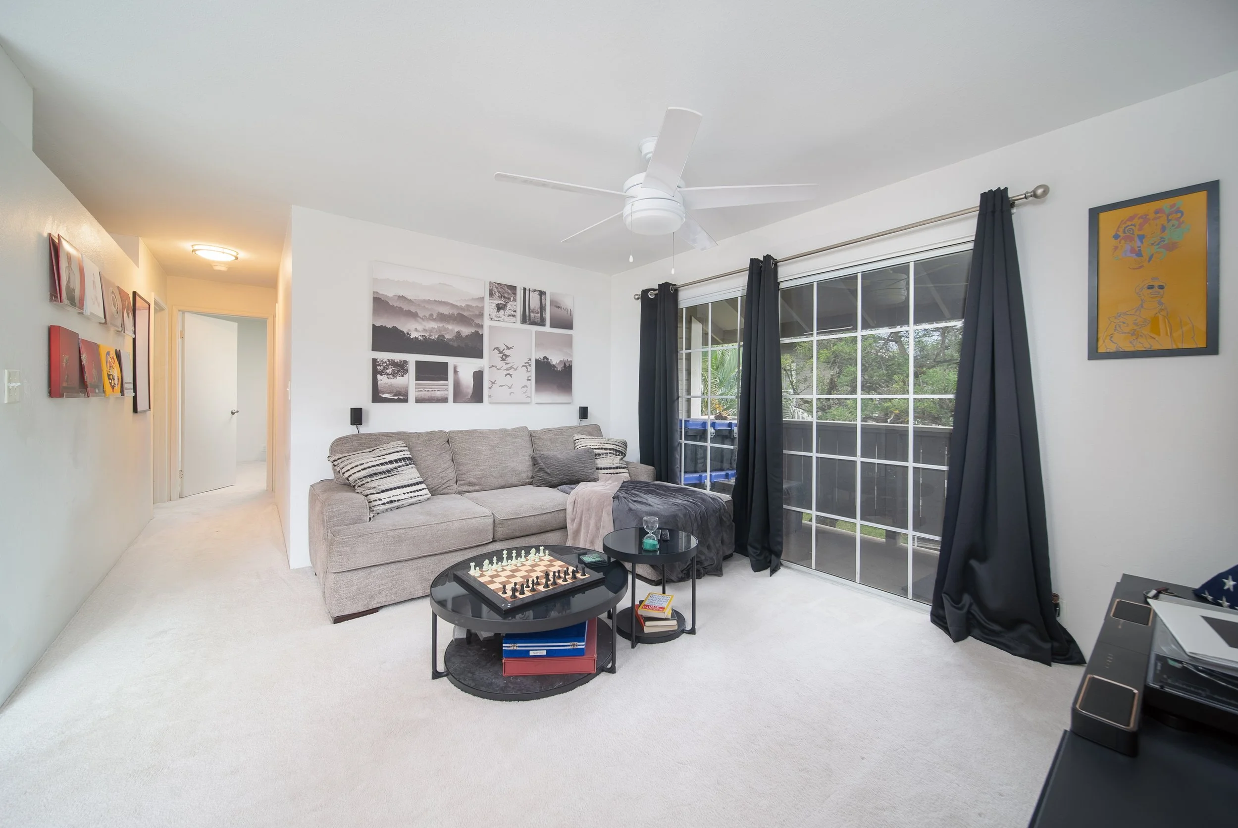 Living room with oversized windows and sliding door to the lanai, Waipio Gentry