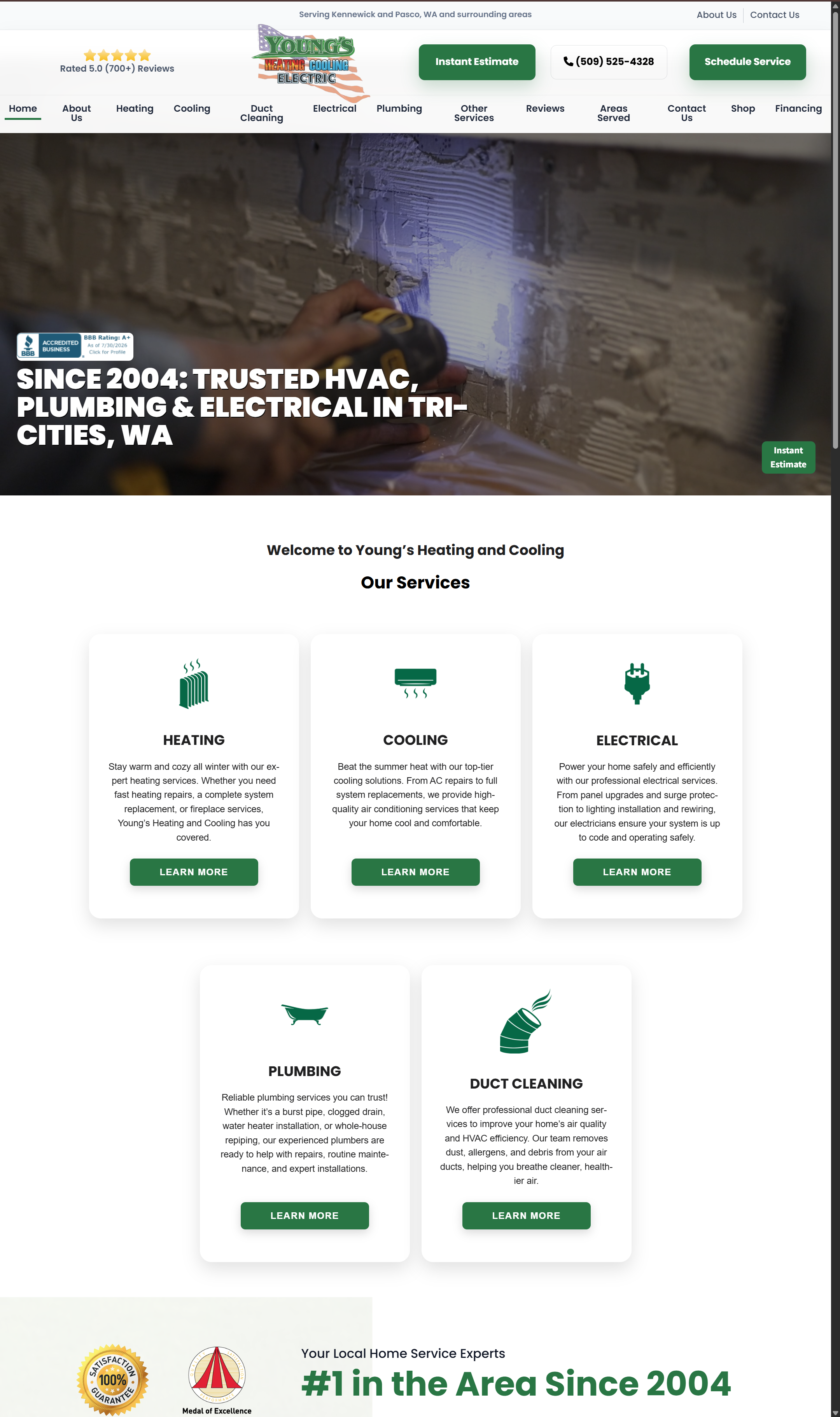 Young's Heating and Cooling website designed by Neverland Creative