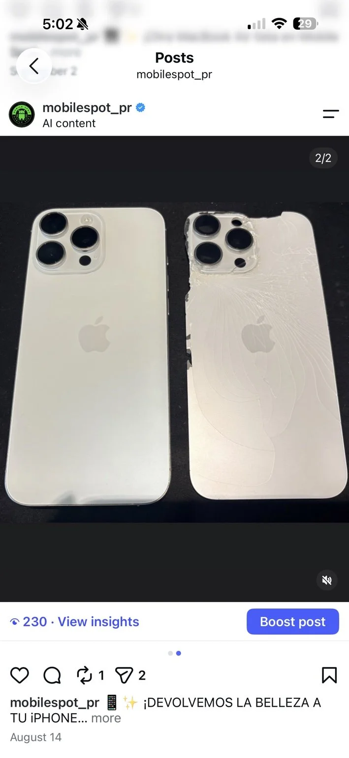 Cristal trasero nuevo y cristal trasero dañado de un iPhone