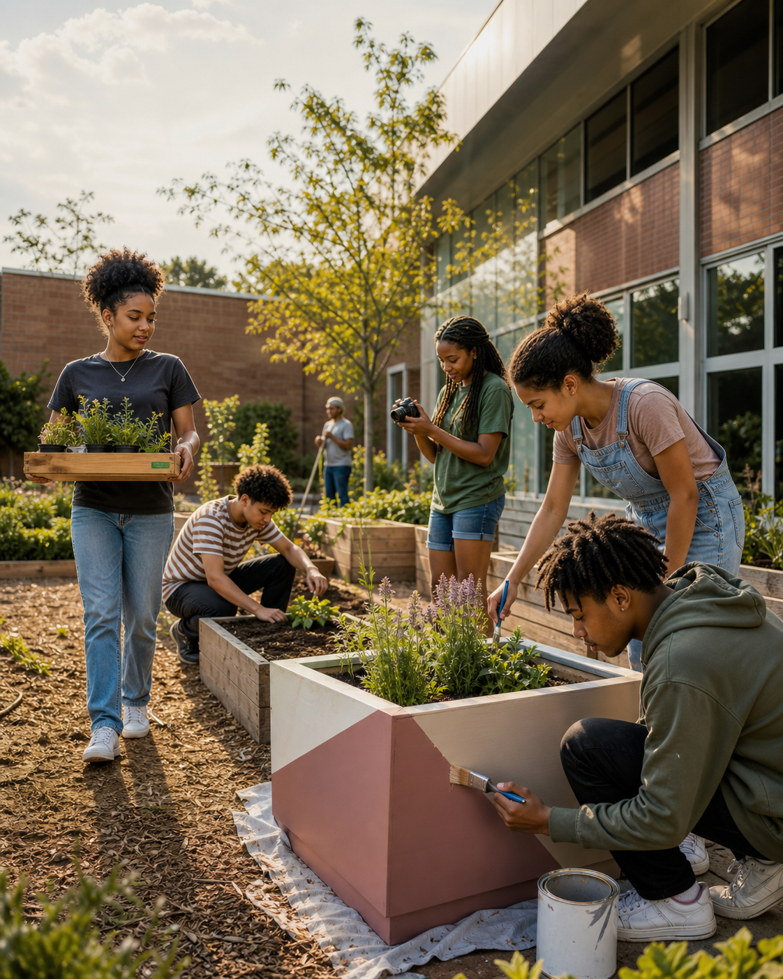 Young people leading a community garden enrichment project