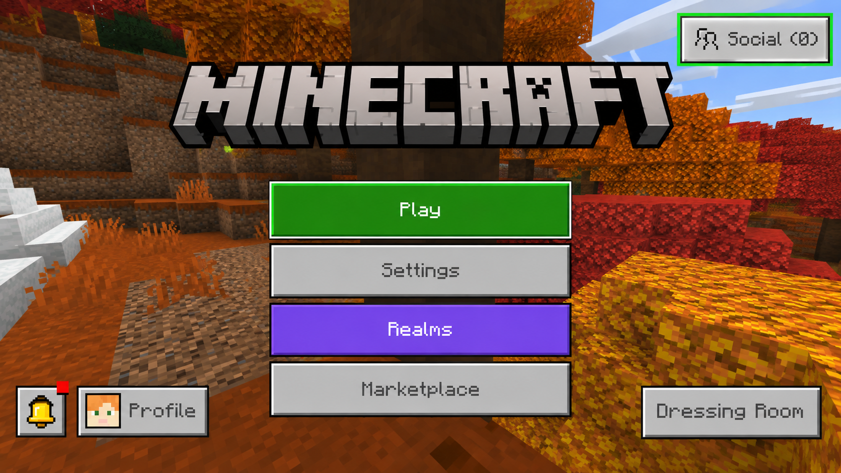 Minecraft main menu with Social selected