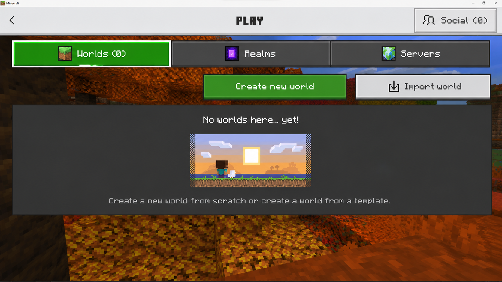Minecraft Bedrock Play menu