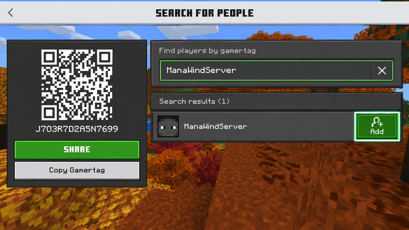 Search result for ManaWindServer with Add button