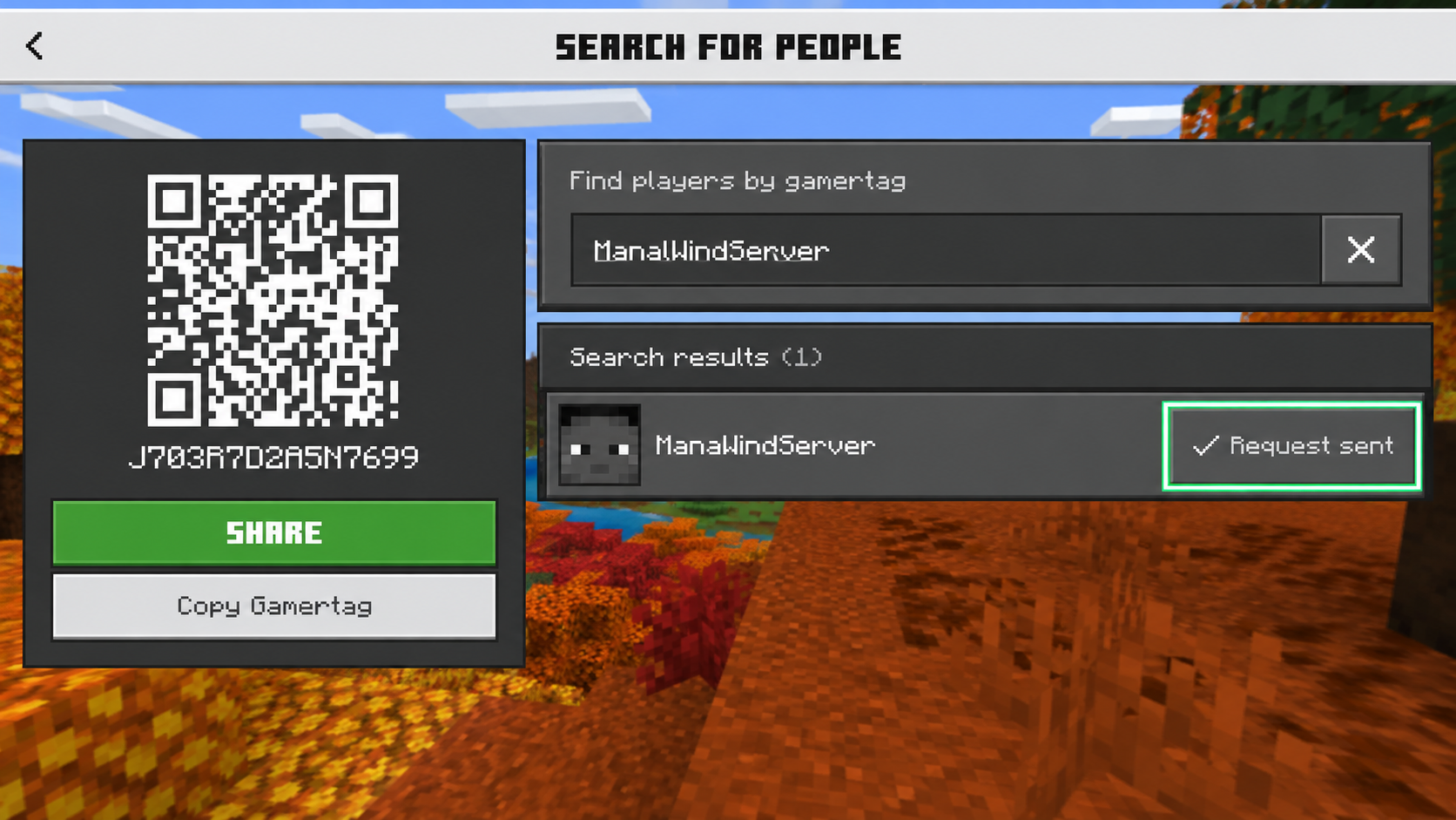 Minecraft friend request sent confirmation