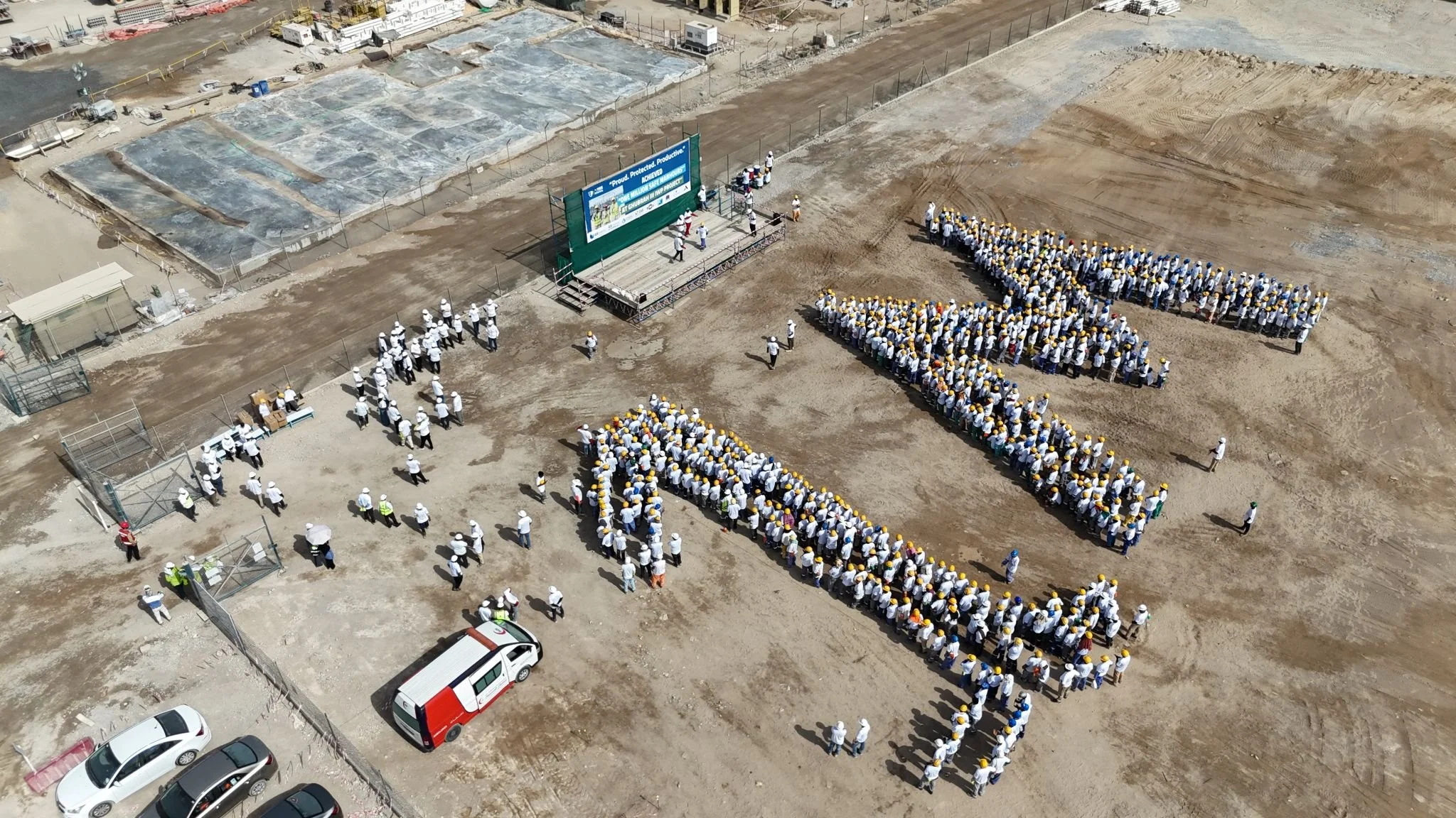 Masirah Marine team celebrating one million safe man hours at the Ghubra III IWP Project safety ceremony
