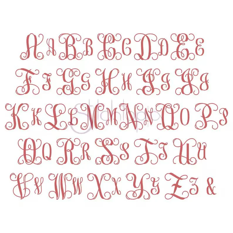 Vine Heirloom script font — elaborate pink cursive alphabet with ornate swirling serifs