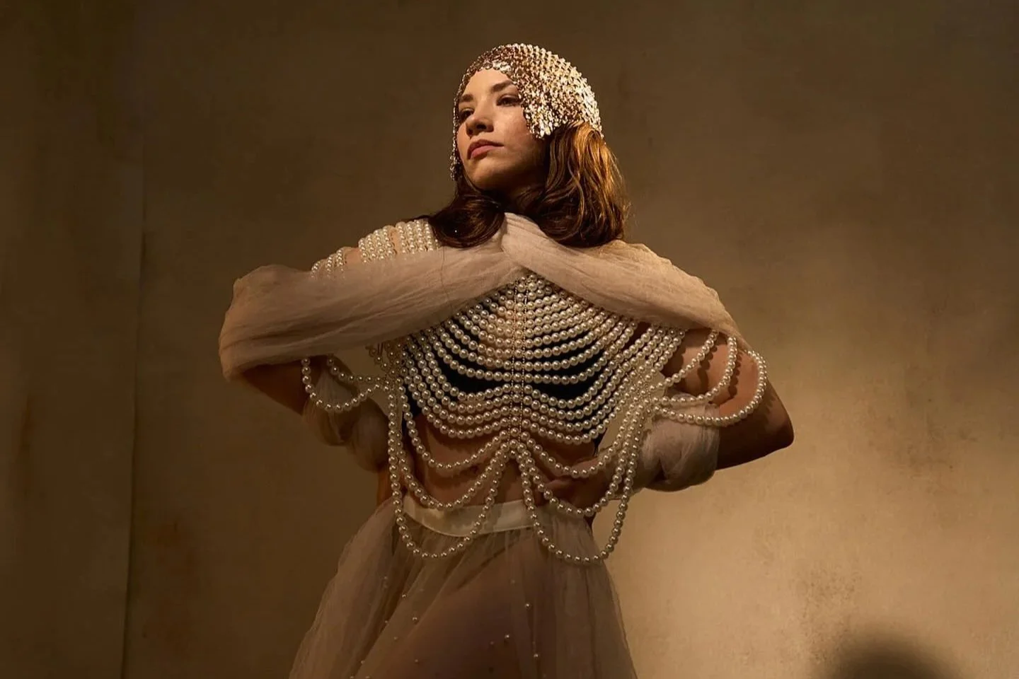Delaney Carter in a pearl costume