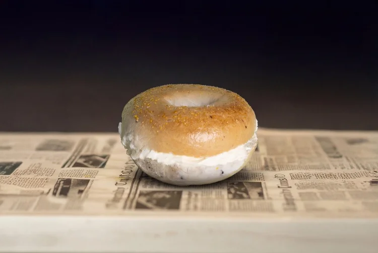 The OG bagel with cream cheese at Monday Coffee Club Dearborn Michigan