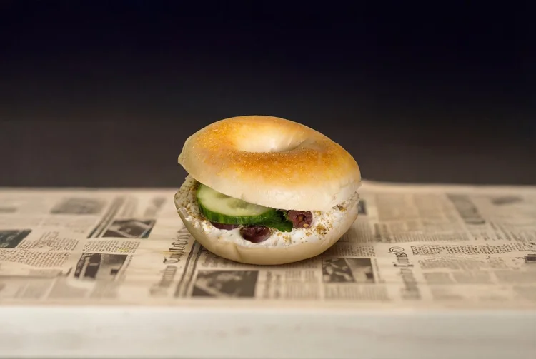 Mediterranean bagel with labneh, zaatar, cucumbers, mint and olive oil at Monday Coffee Club