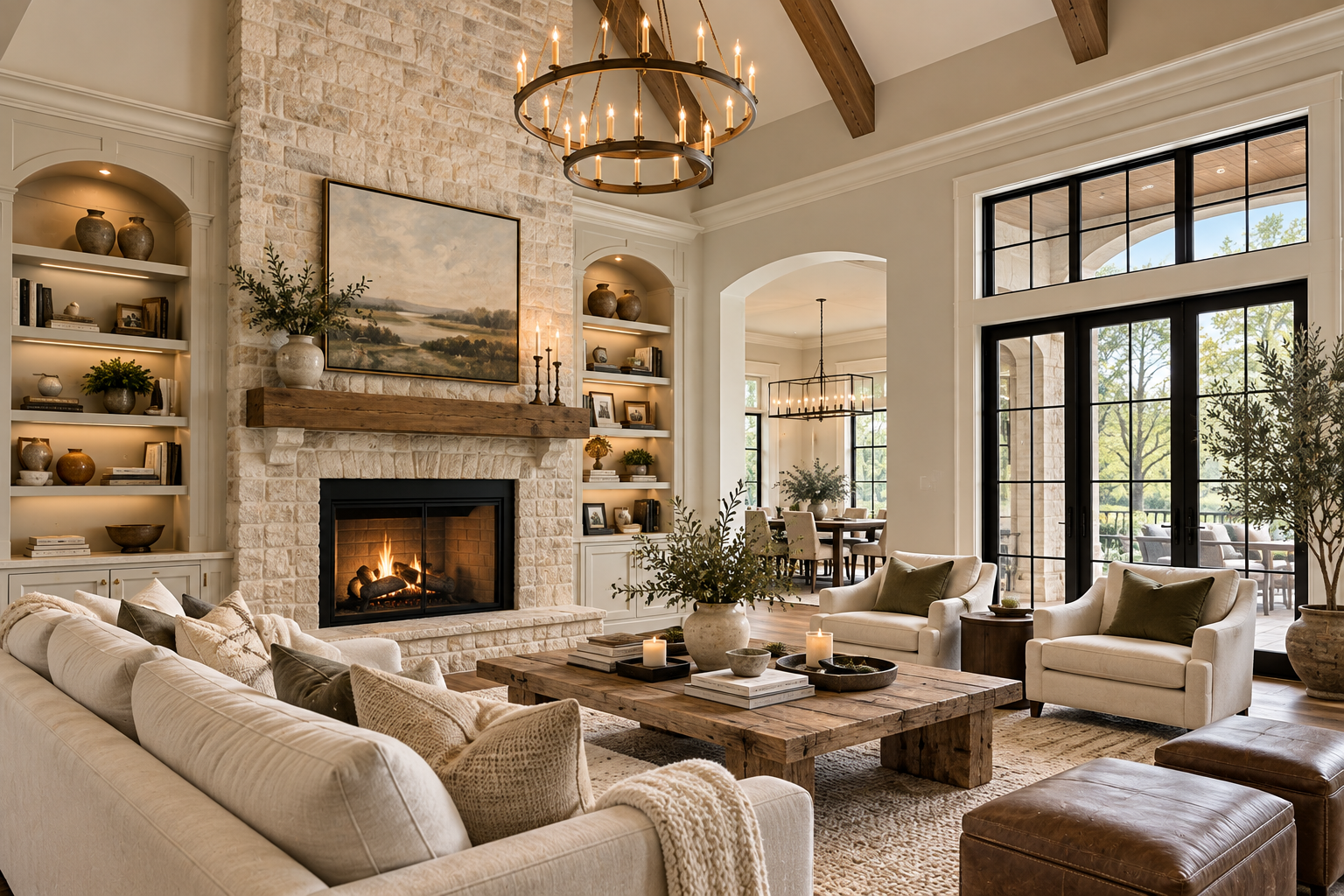 Luxury living room with beautifully painted walls and elegant architectural trim