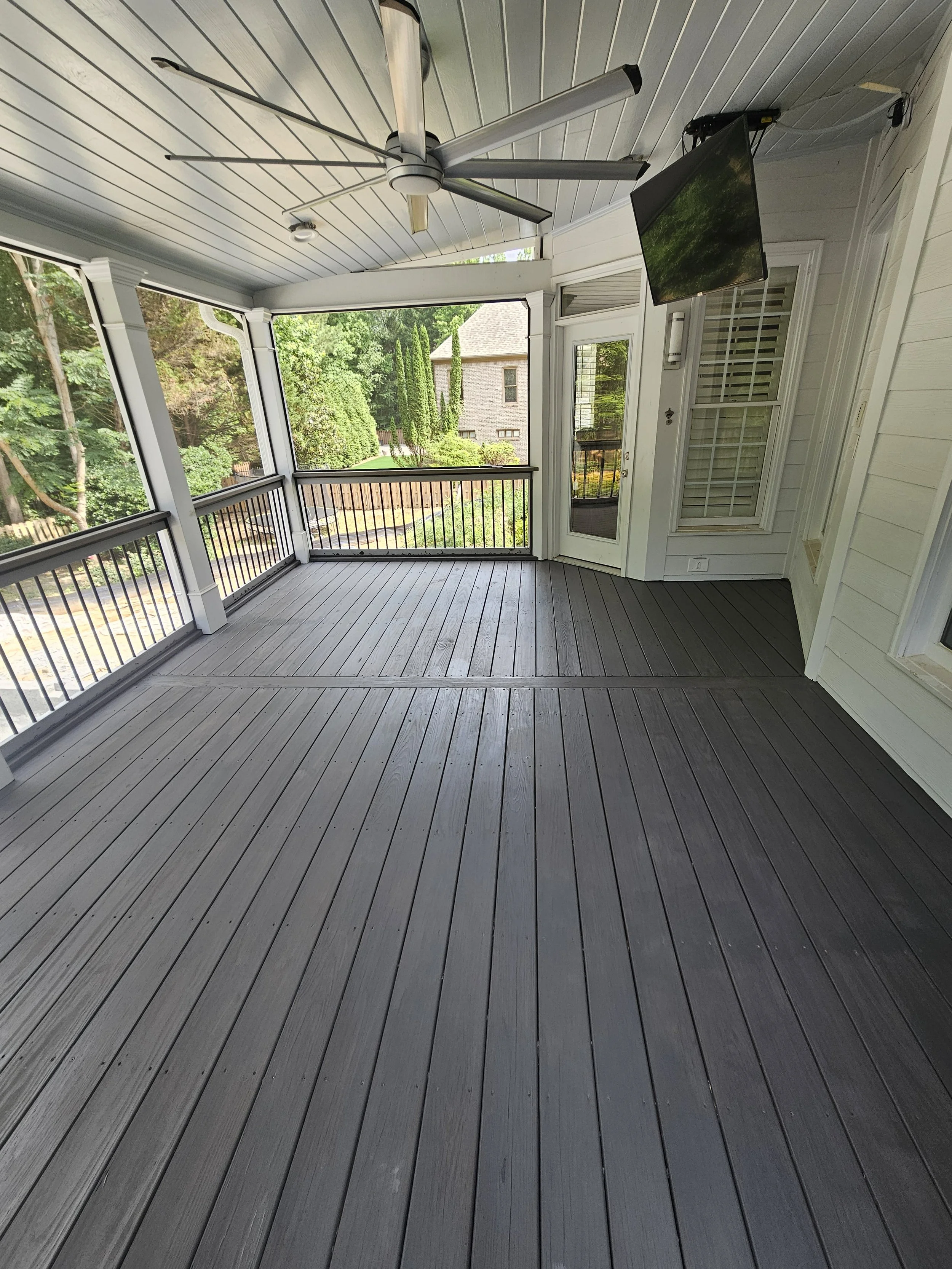 Deck after restoration and restaining by Hopewell Painting in Dawsonville, Georgia