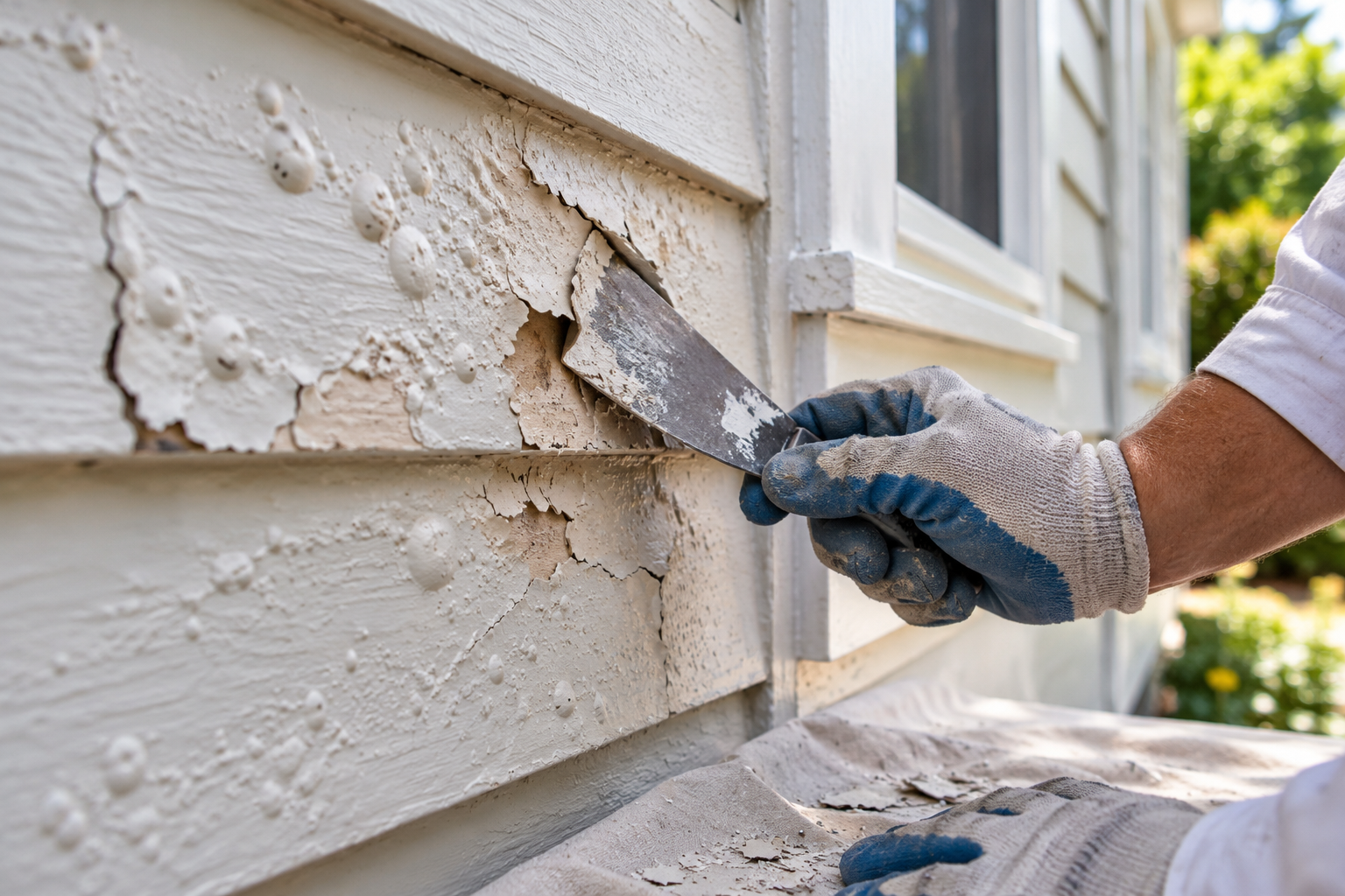 Professional preparation of exterior siding and trim before repainting a North Georgia home