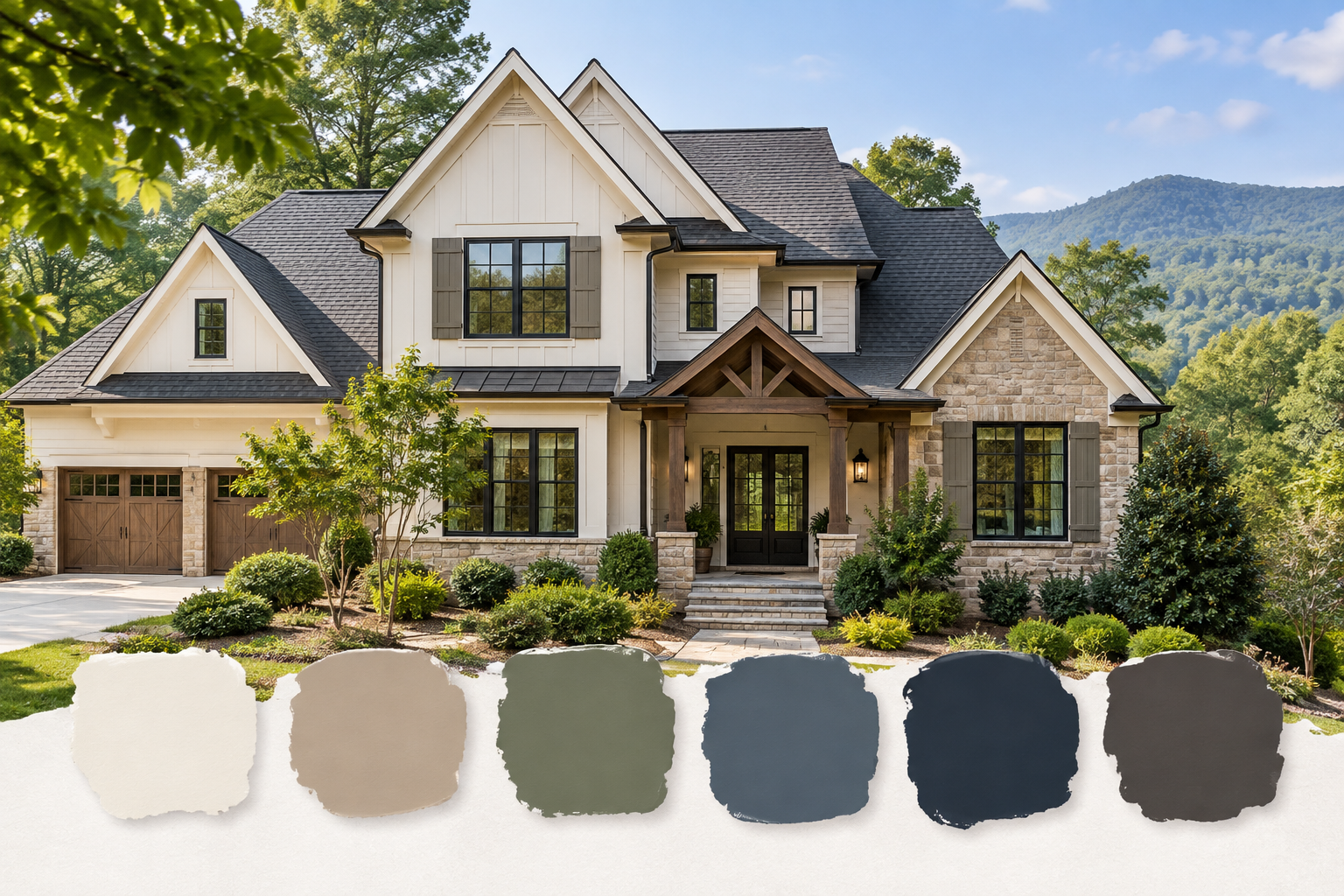 Elegant North Georgia home painted in warm neutral exterior colors