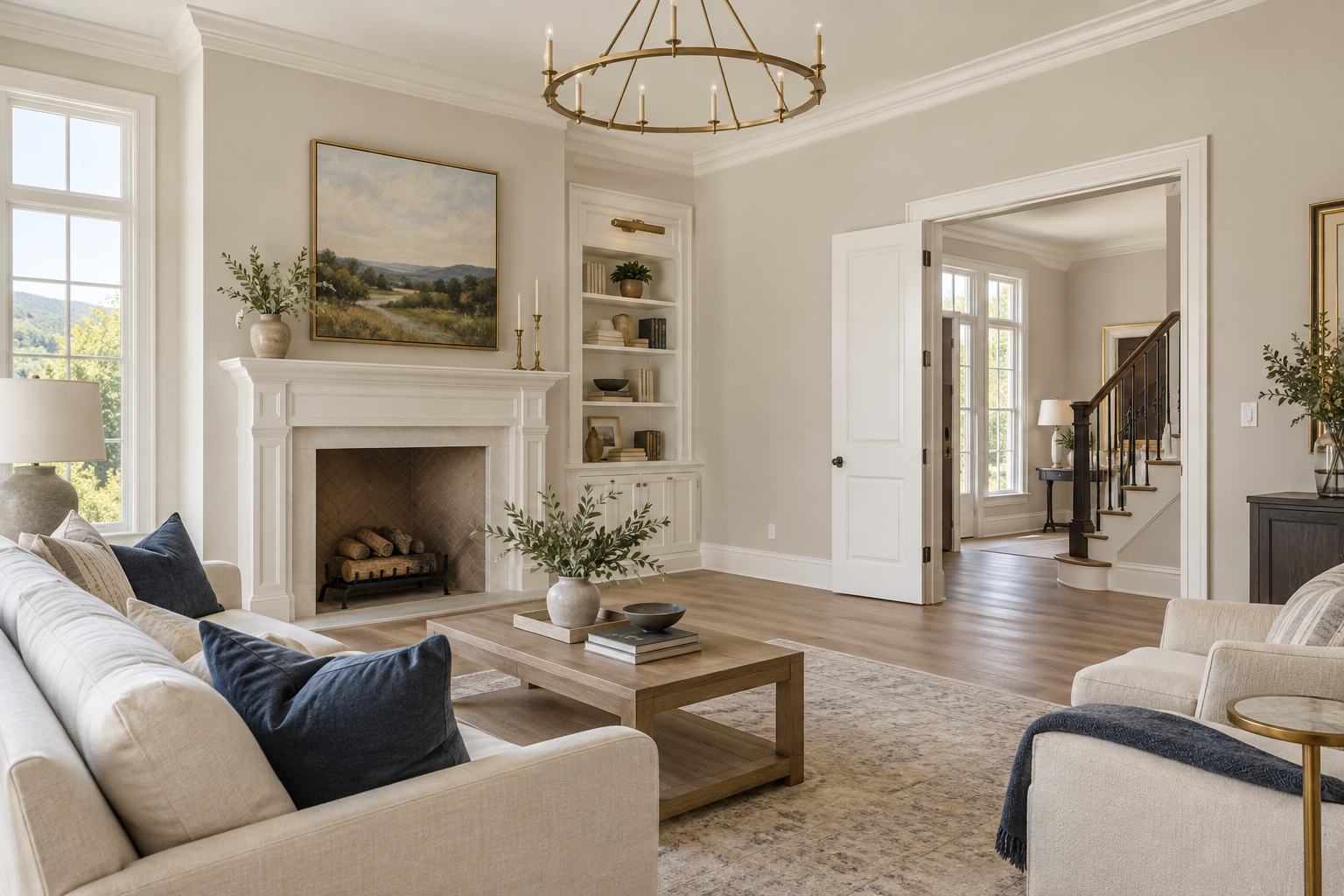 Elegant interior with matte painted walls and semi-gloss trim in North Georgia