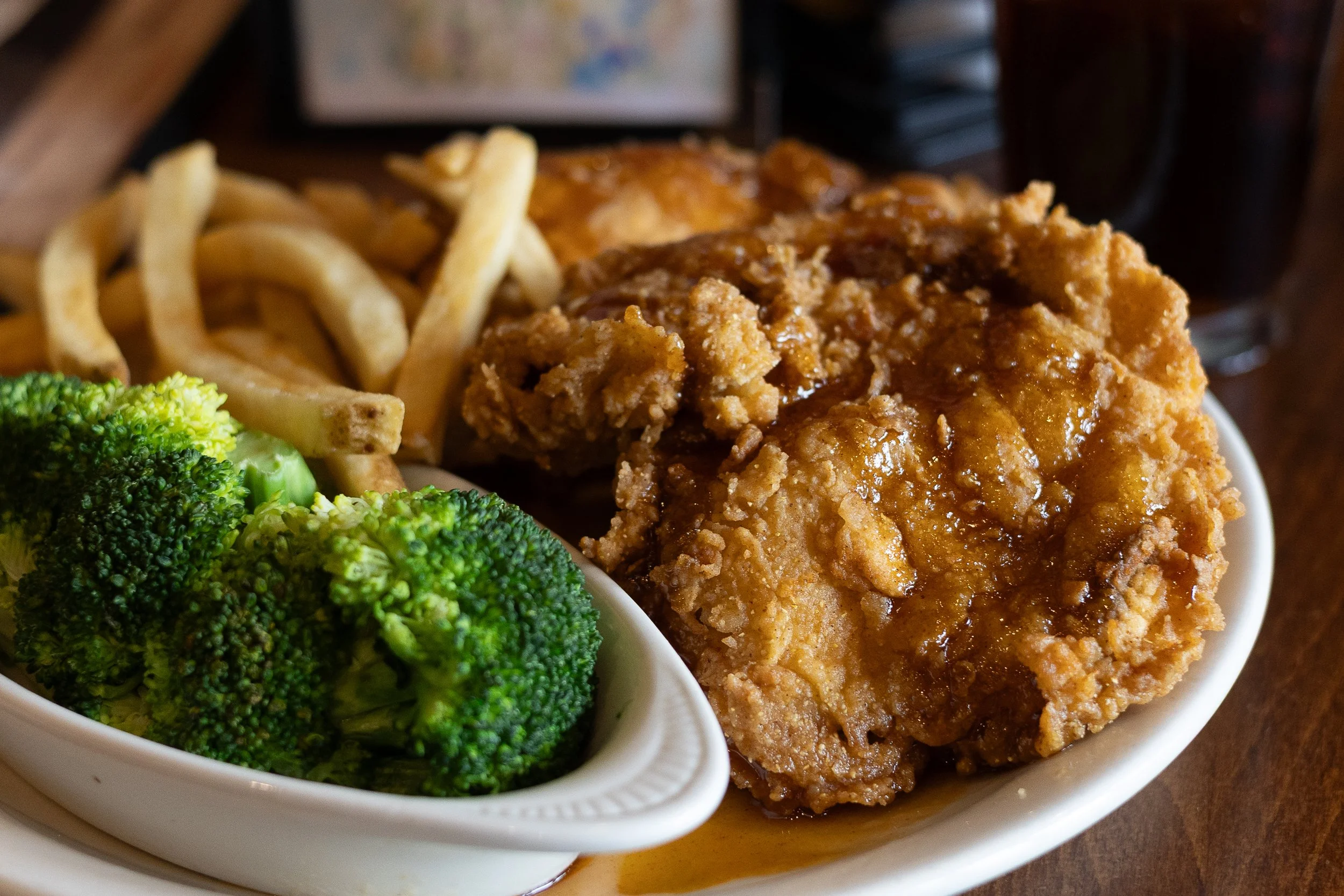 Honey garlic fried chicken dinner from Walt’s Pub & Grill in West Lafayette