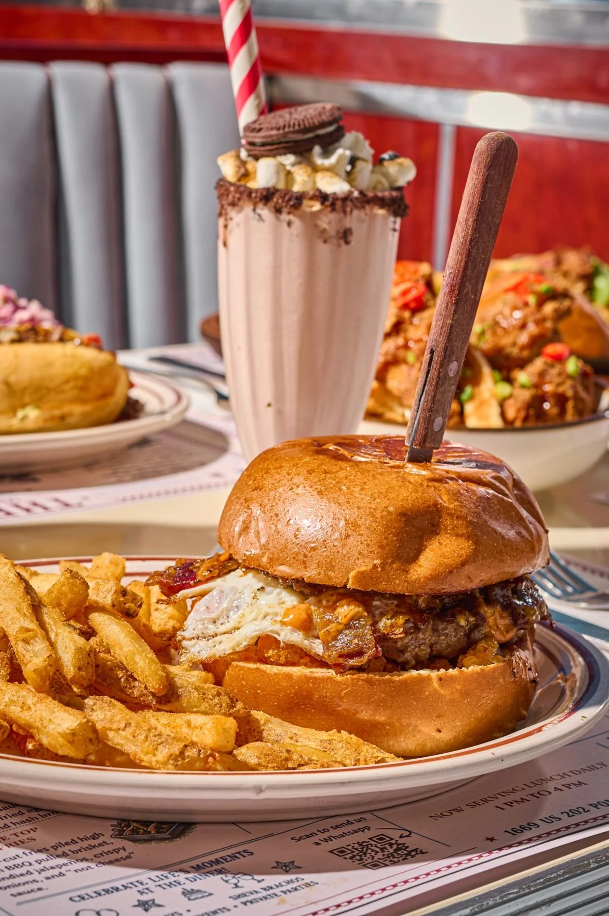 Burger and a loaded milkshake
