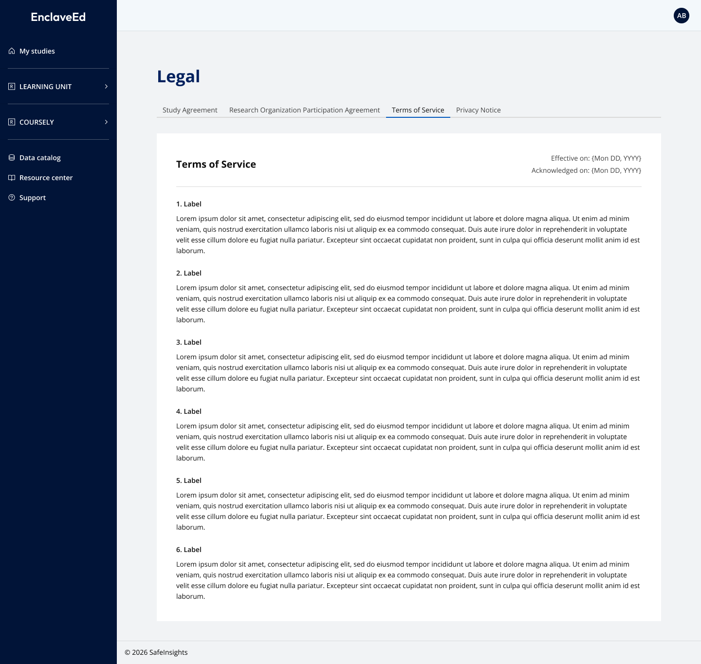 Terms of Service screen