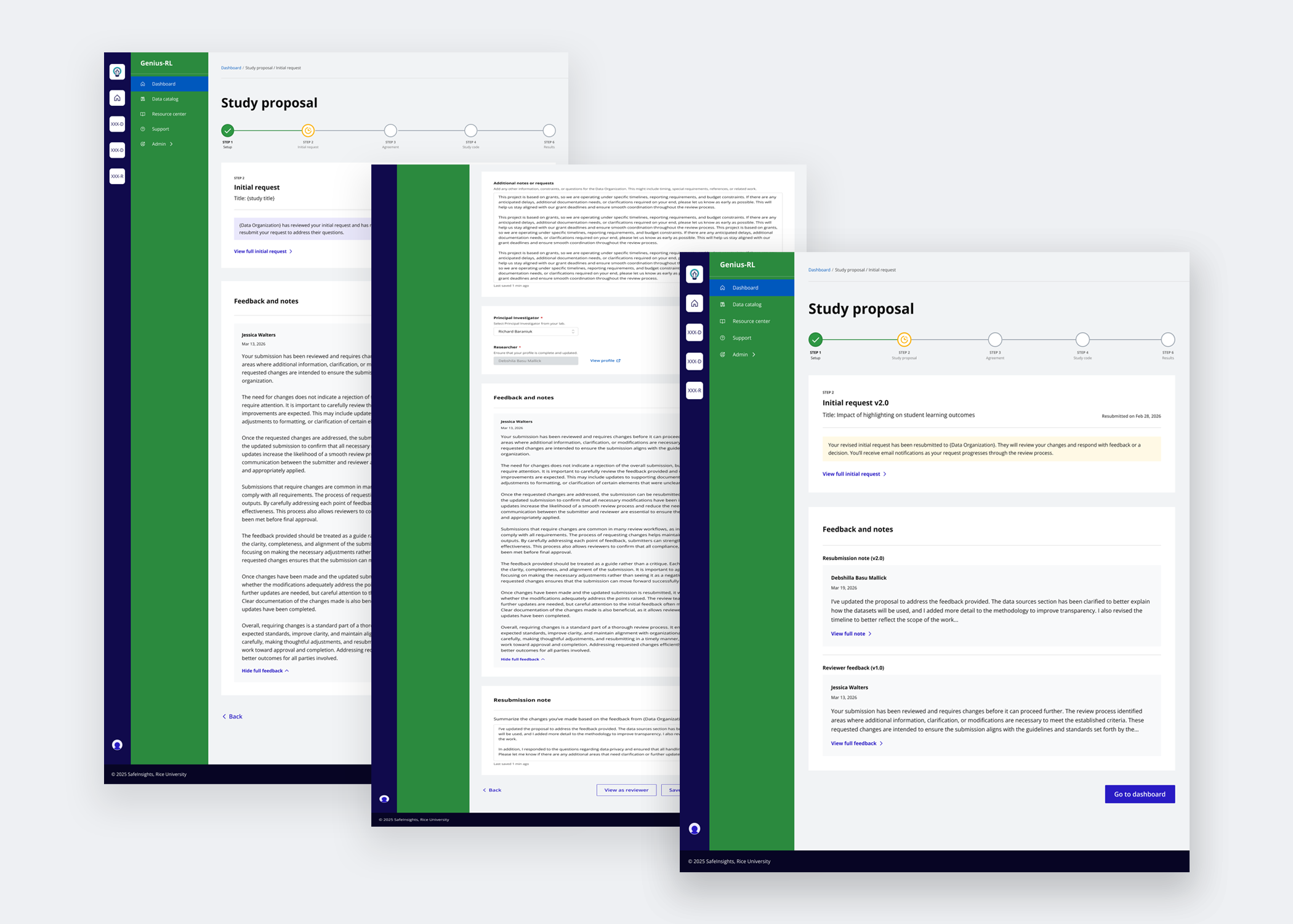 researcher's submission process- reviewer's feedback and resubmission notes.