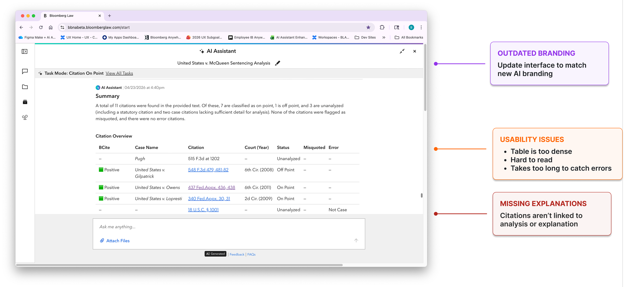 Original PM-designed citation table experience