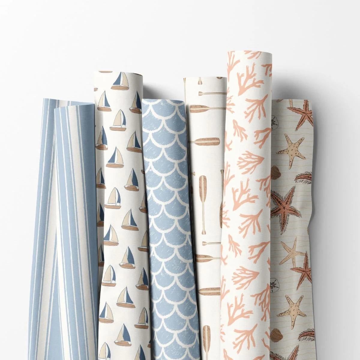 Marine Escape coastal pattern collection with coordinating nautical seamless designs for fabric, apparel, accessories and home décor.