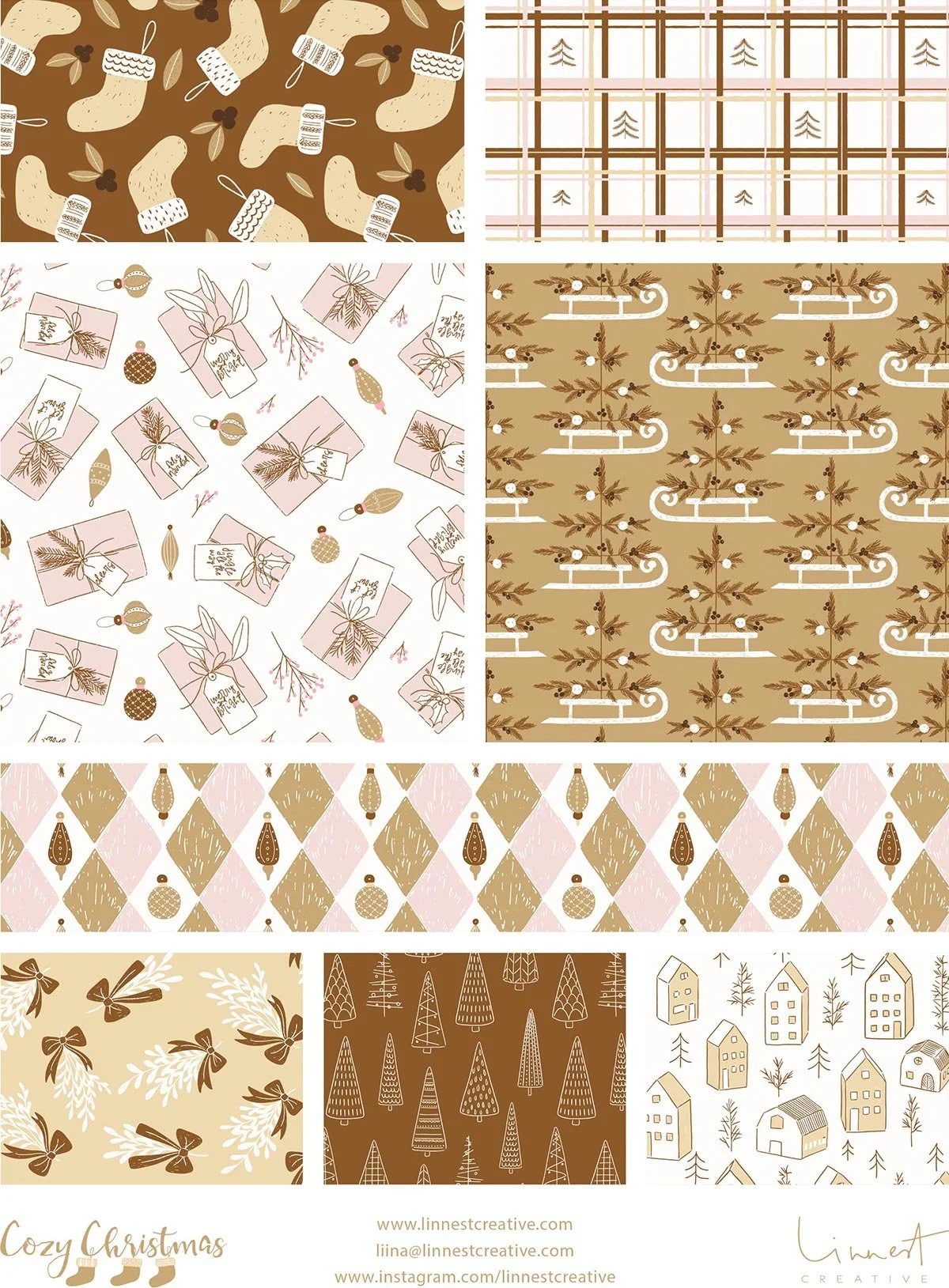 Pastel Boho Cozy Christmas pattern collection in blush, cream and warm neutral tones.