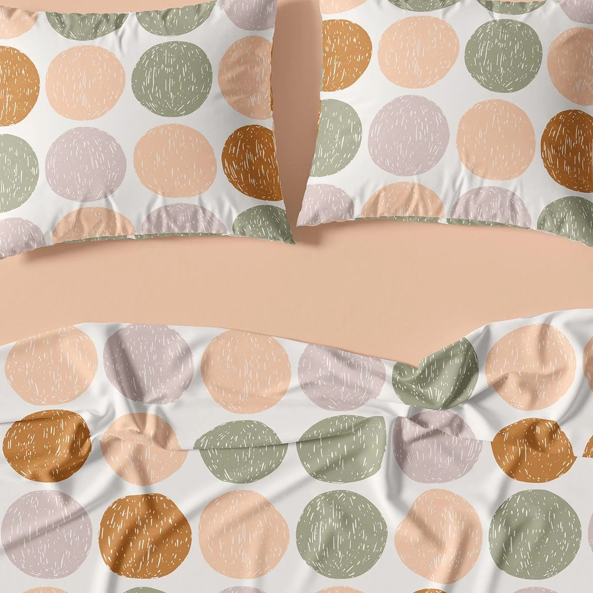 Cute pastel retro floral bedding set styled in a teen girl’s bedroom with playful colors and coordinated pattern designs.