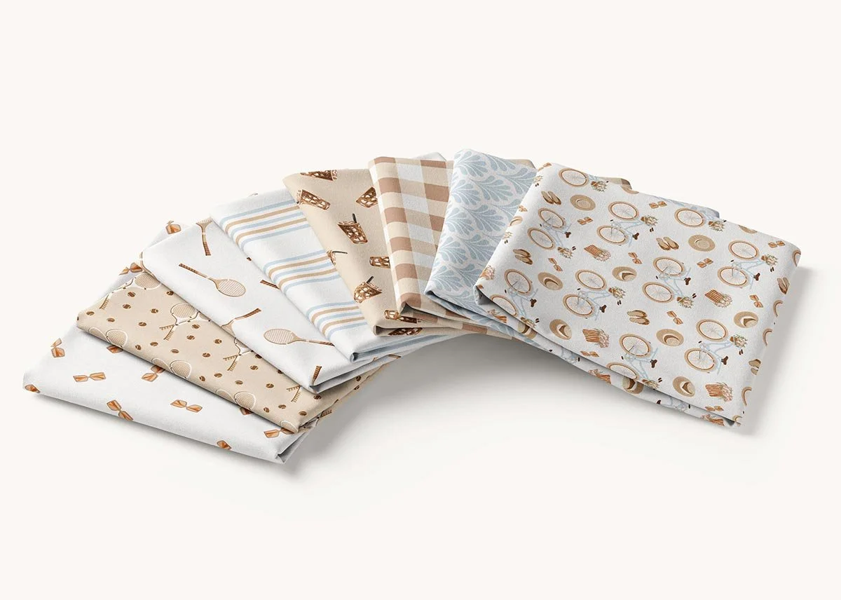 Calm and airy coastal summer seamless pattern collection with relaxed Hamptons-inspired motifs for fabric, home décor and accessories.
