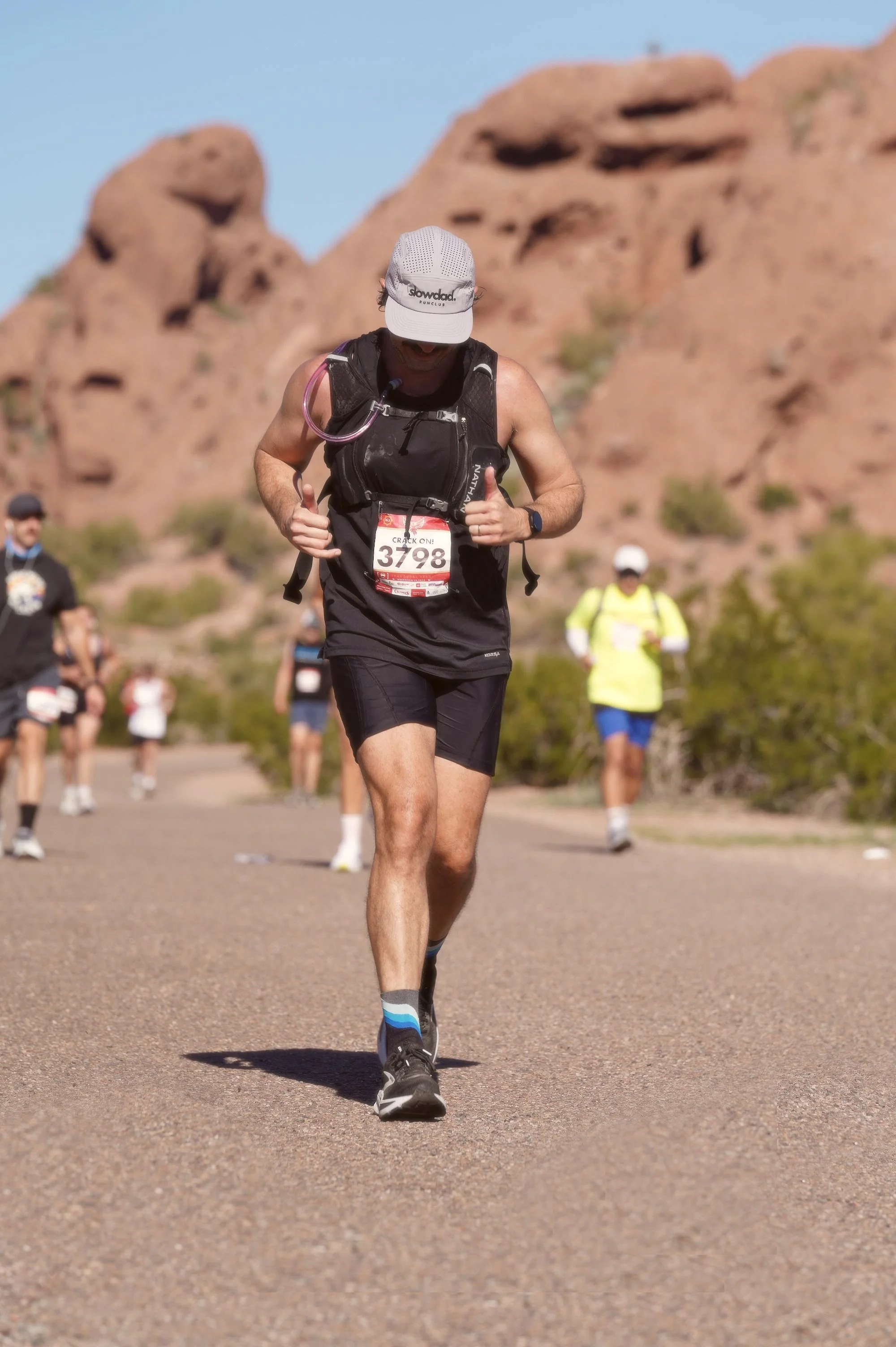 Alberto at the finish line, bib visible