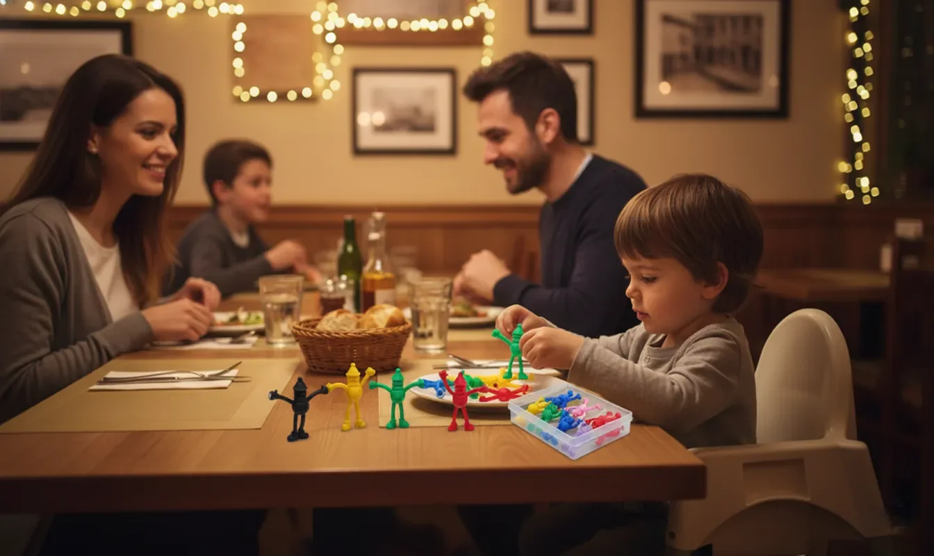 Kids playing with MAGMEN magnetic toys at a restaurant
