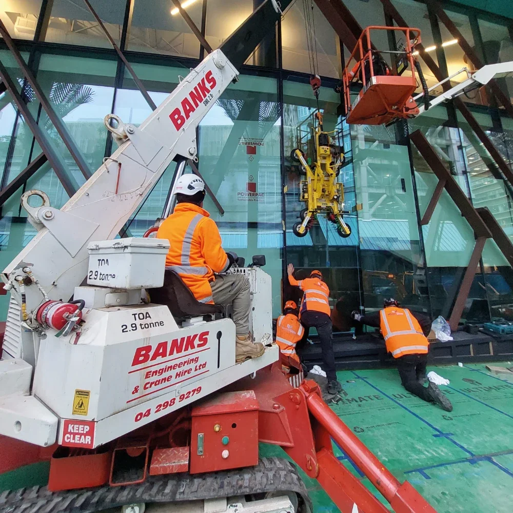Banks spider crane working in restricted access area