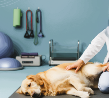 Golden retriever receiving rehabilitation therapy