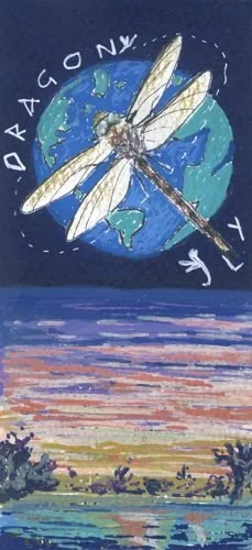 Dragonfly Earth - a fine-art print of Neha Tandon's acrylic markers on paper, 11 × 24 in · 28 × 61 cm