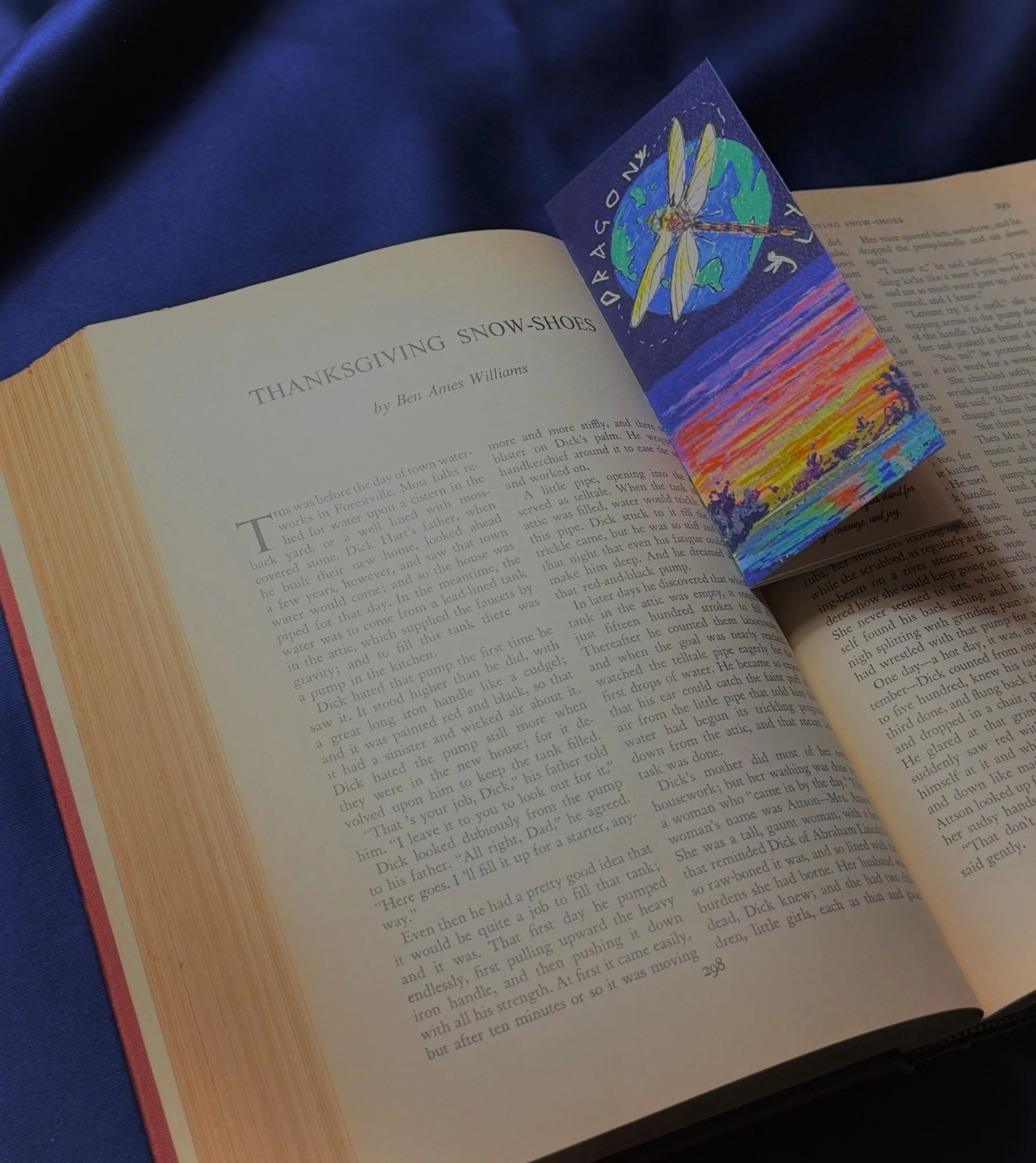 N'marks Dragonfly Bookmark inside an open vintage book