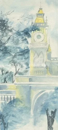 Colonial Arch - a fine-art print of Neha Tandon's watercolour on paper, 11 × 24 in · 28 × 61 cm