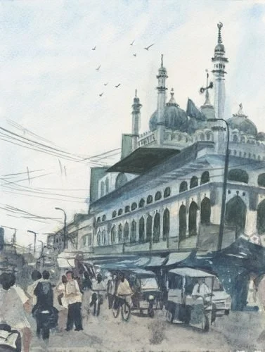 The Chowk, Allahabad - a fine-art print of Neha Tandon's watercolour on paper, 23 × 17 in · 58 × 43 cm