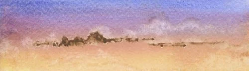 The Evening Glow - a fine-art print of Neha Tandon's watercolour on paper, 21 × 6 in · 53 × 15 cm