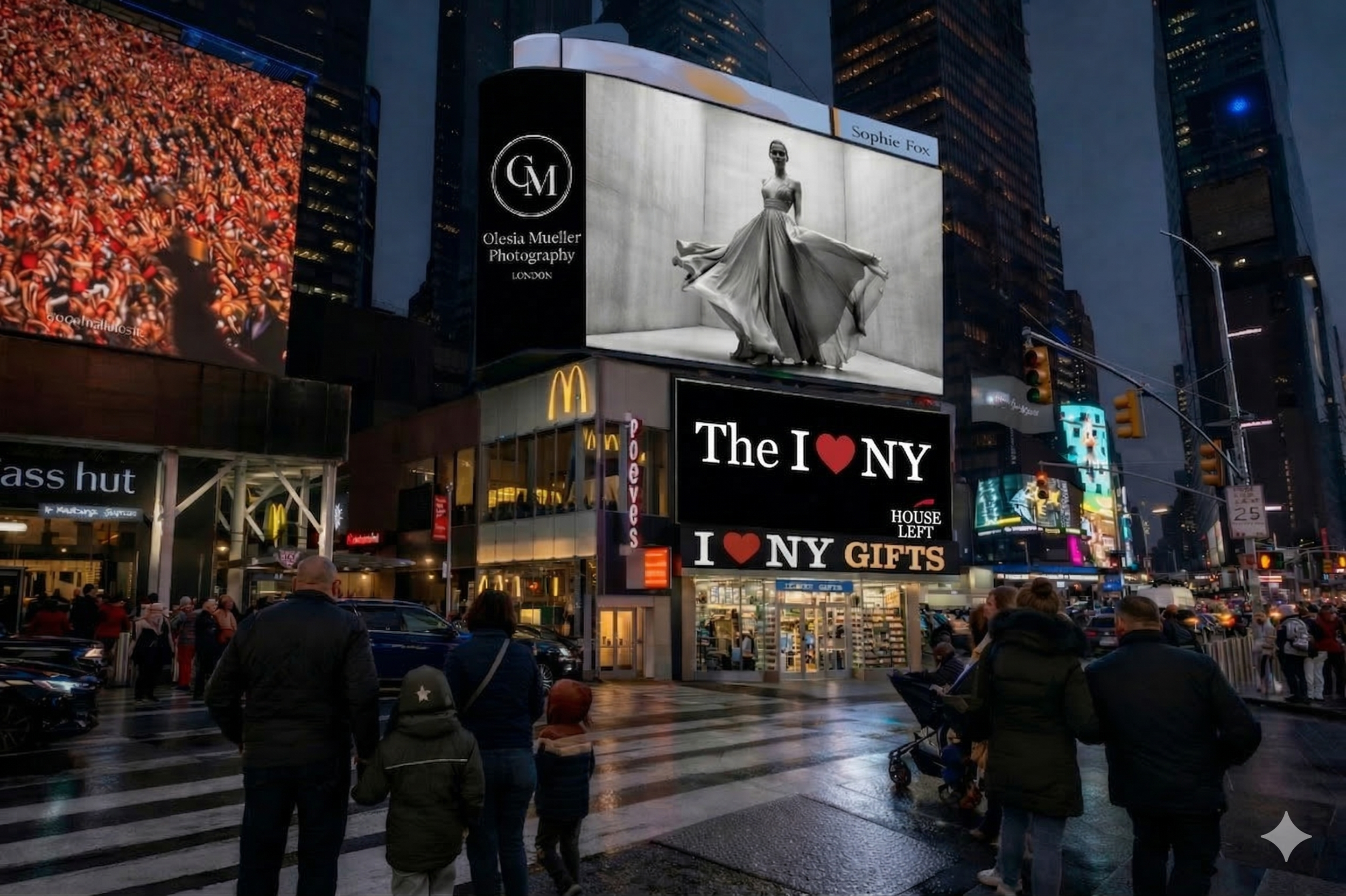 The I Love NY Times Square digital billboard placement by House Left Studio New York Fashion Week