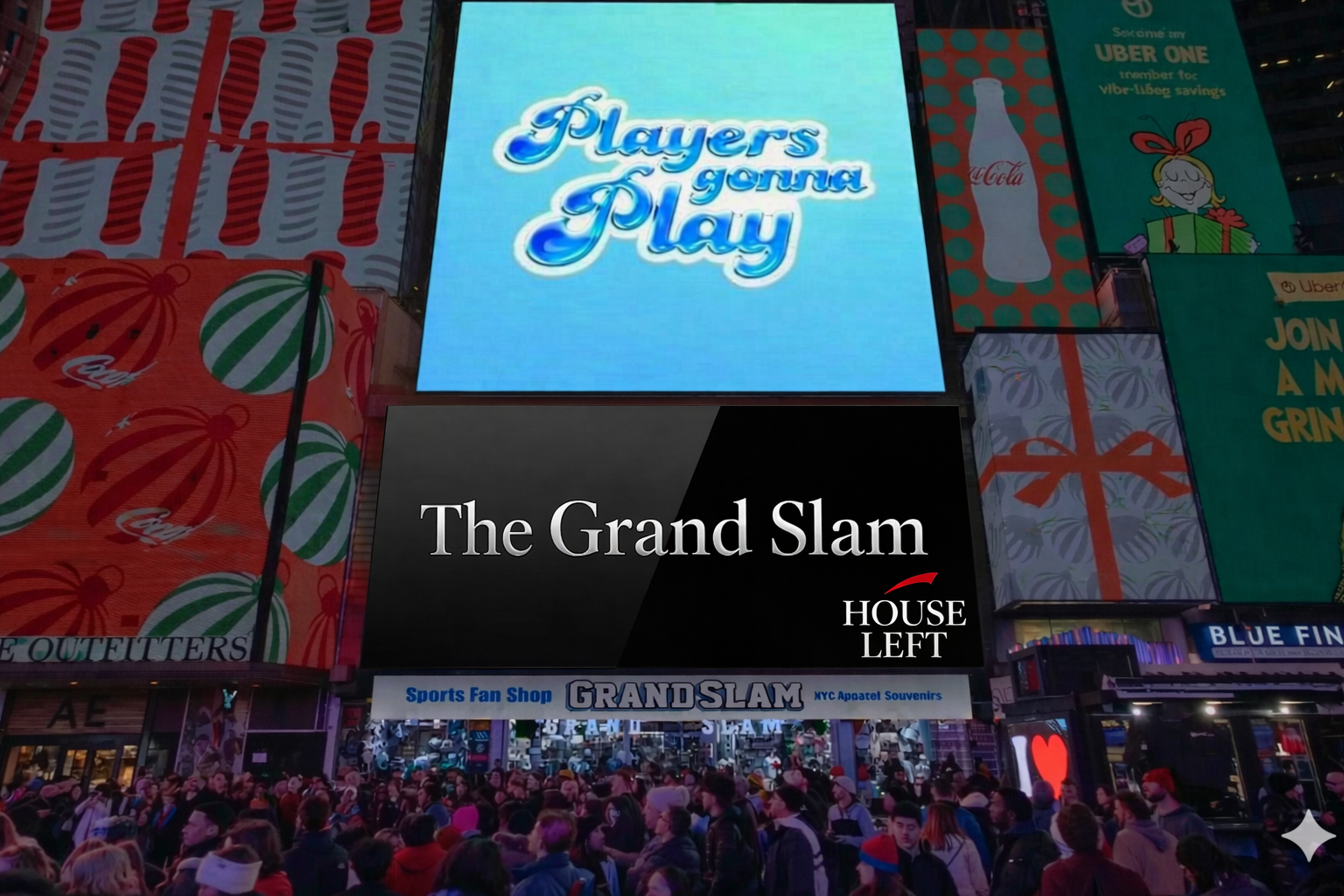The Grand Slam street-level Times Square digital billboard placement by House Left Studio