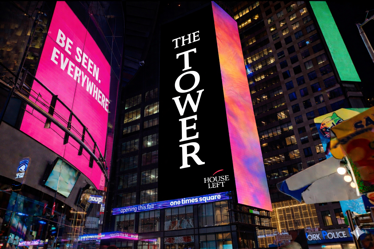The Tower One Times Square digital billboard placement by House Left Studio New York Fashion Week