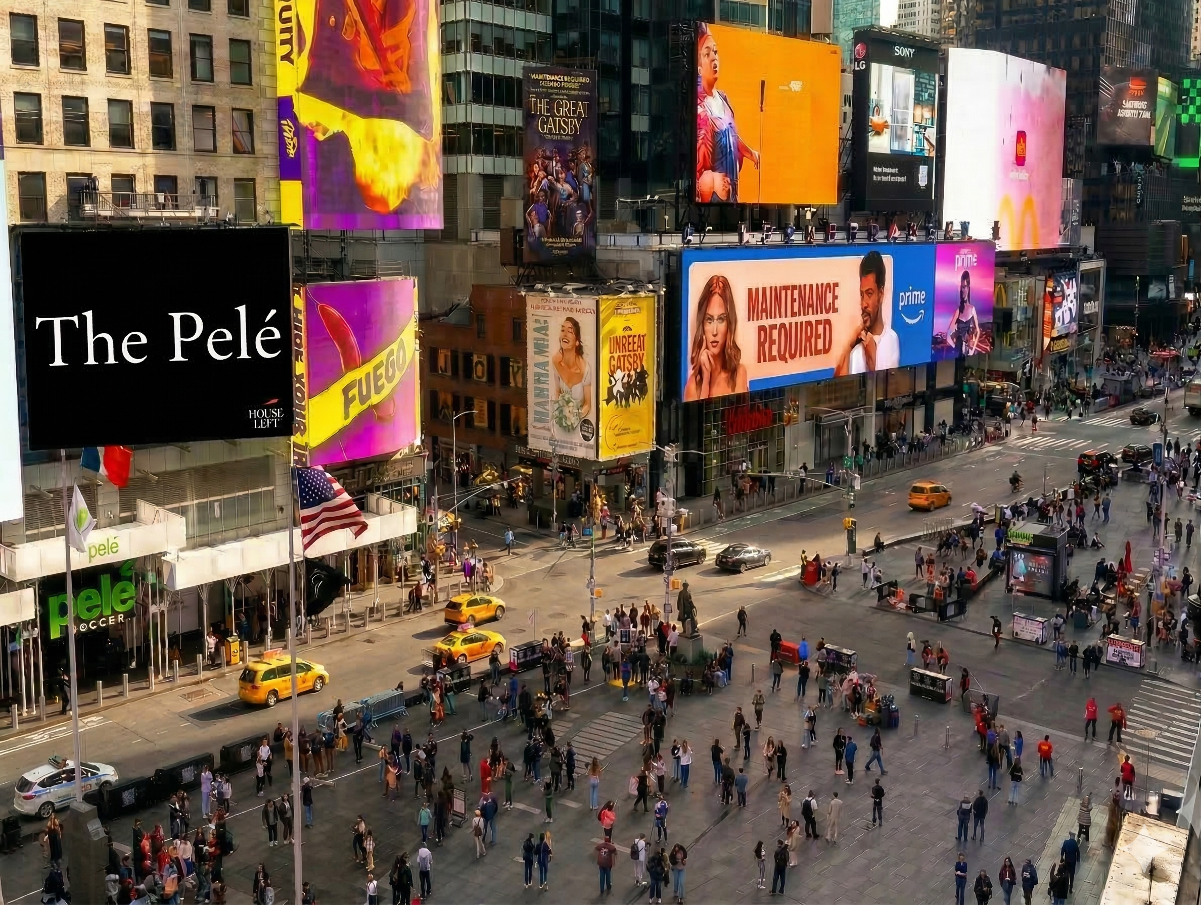 The Pelé wide-format Times Square digital billboard placement by House Left Studio New York Fashion Week