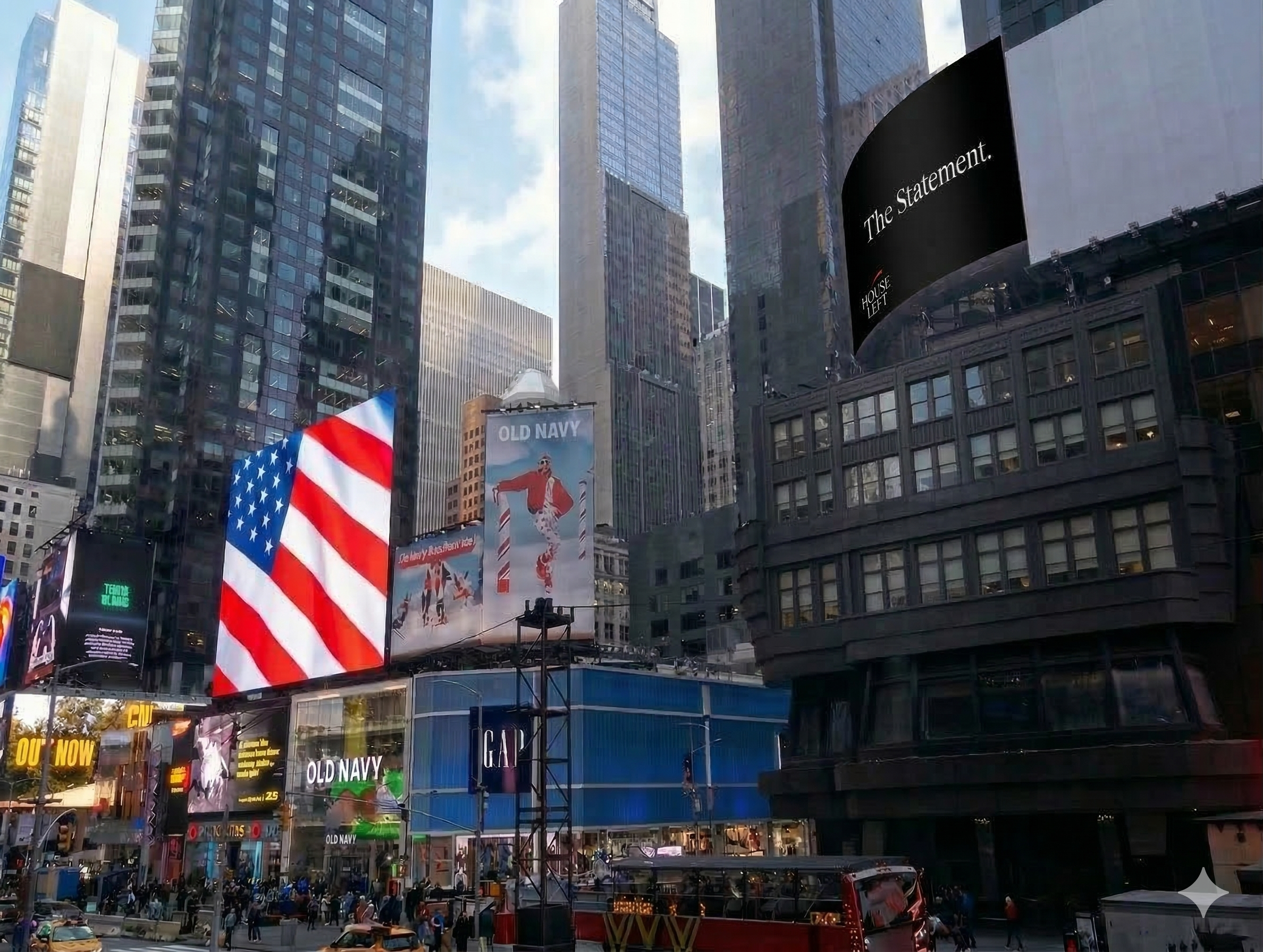 The Statement Times Square digital billboard placement by House Left Studio fashion campaign
