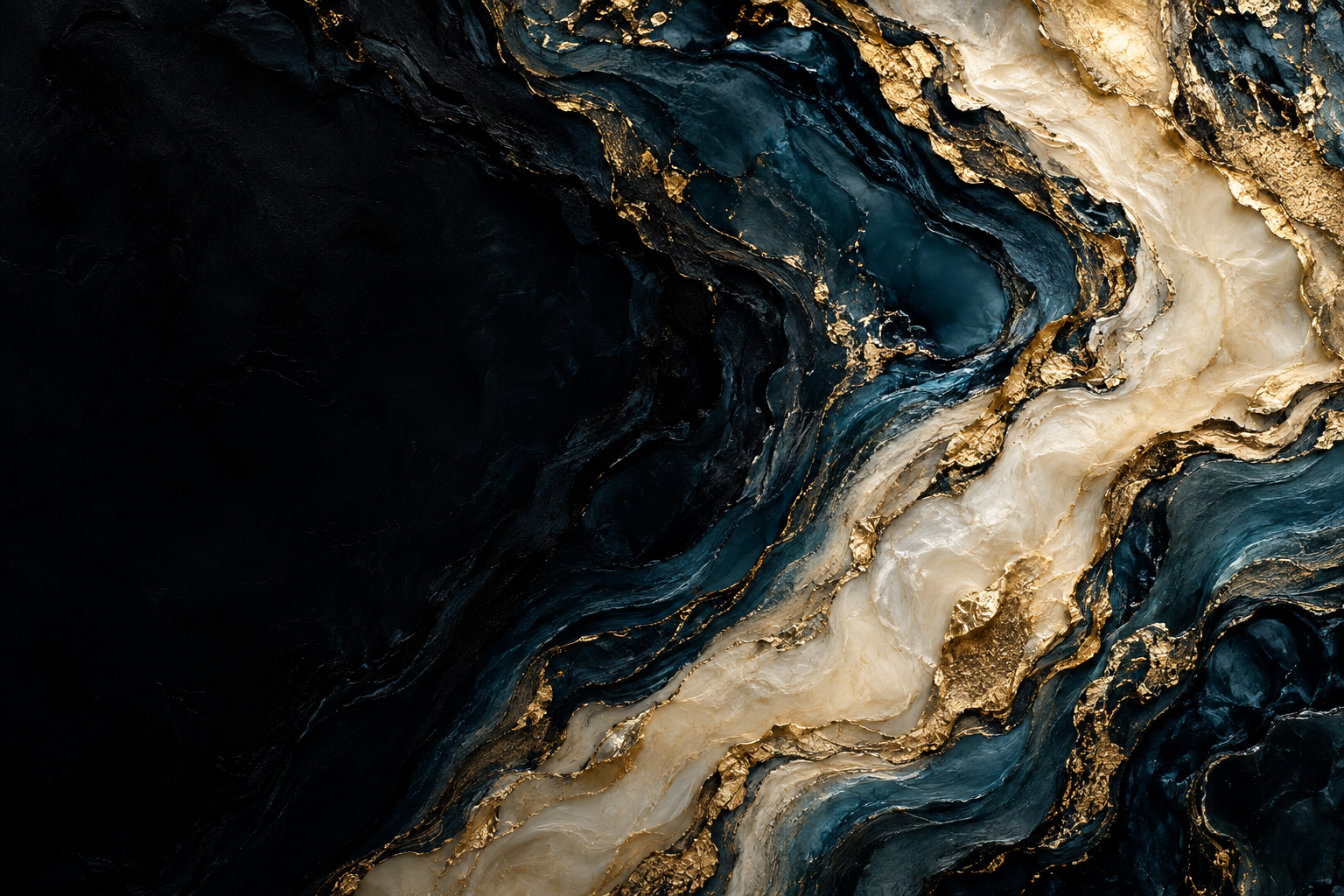Black, ivory, and gold flowing abstract artwork