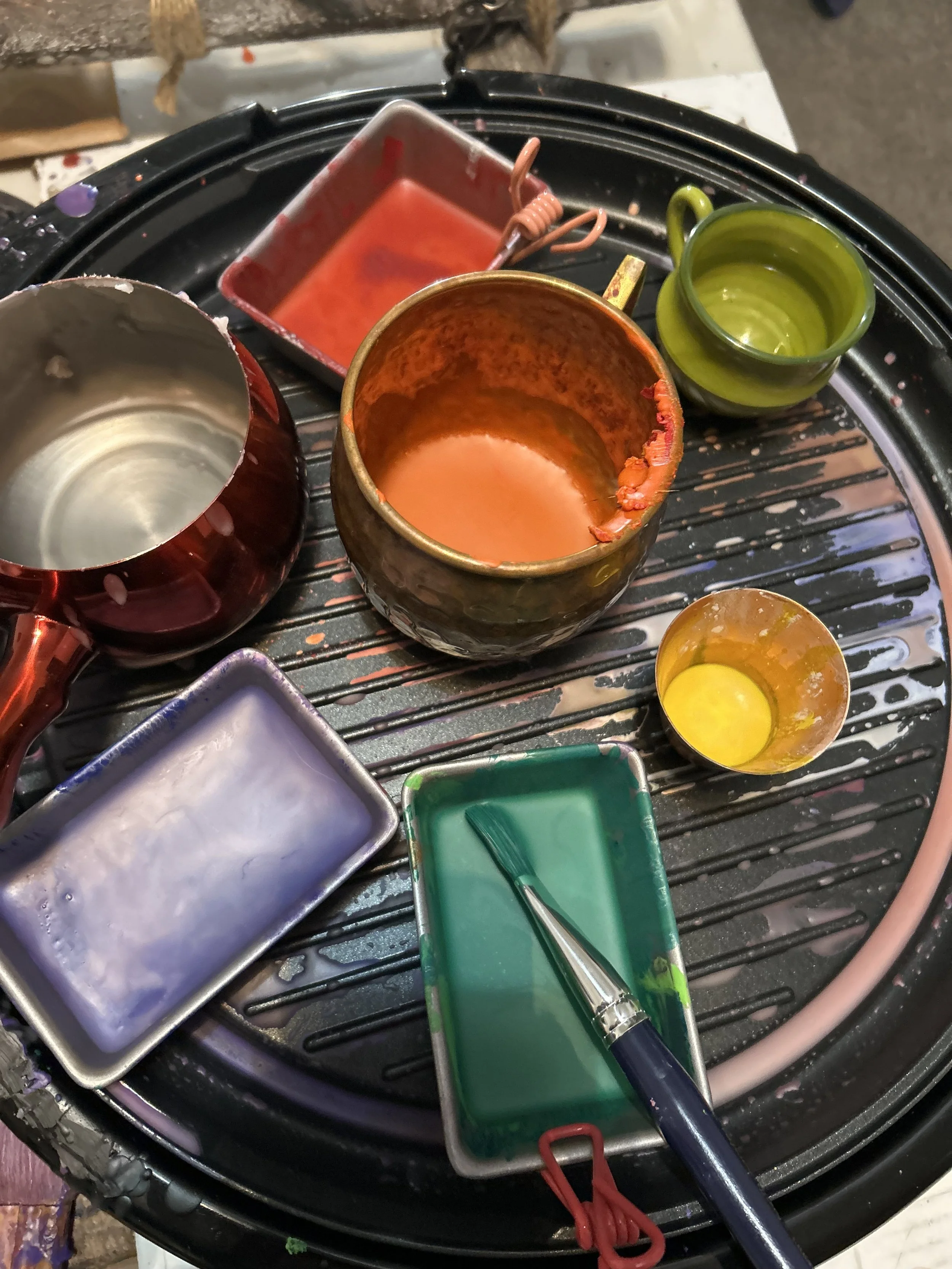 Colorful wax and materials from the studio's encaustic practice
